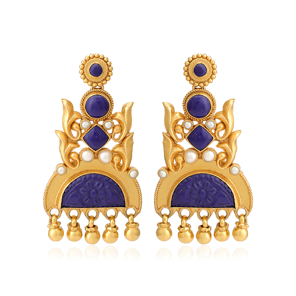Shahi Blue Motif 925 Sterling Silver Heritage Earrings