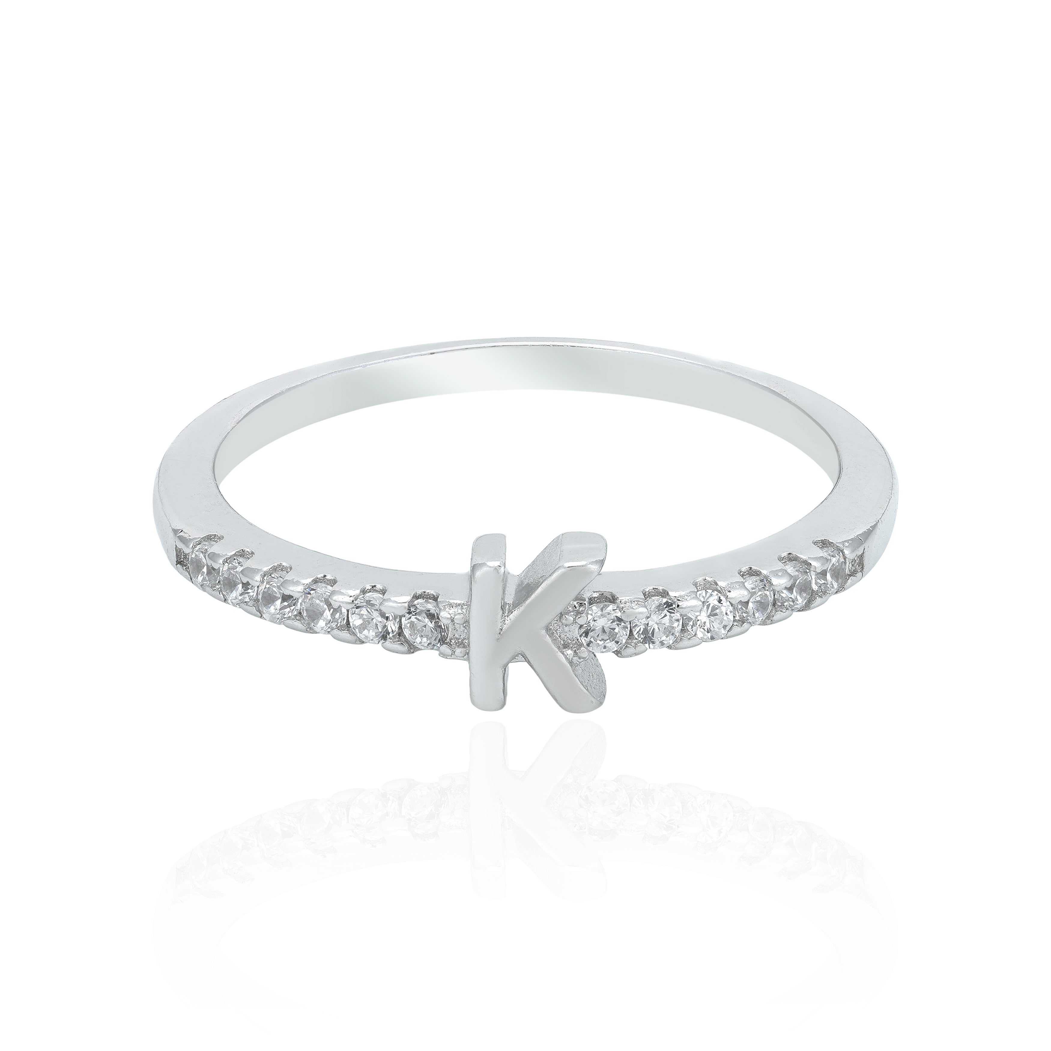 Shimmering K Initial 925 Sterling Silver Elegant Ring for Women