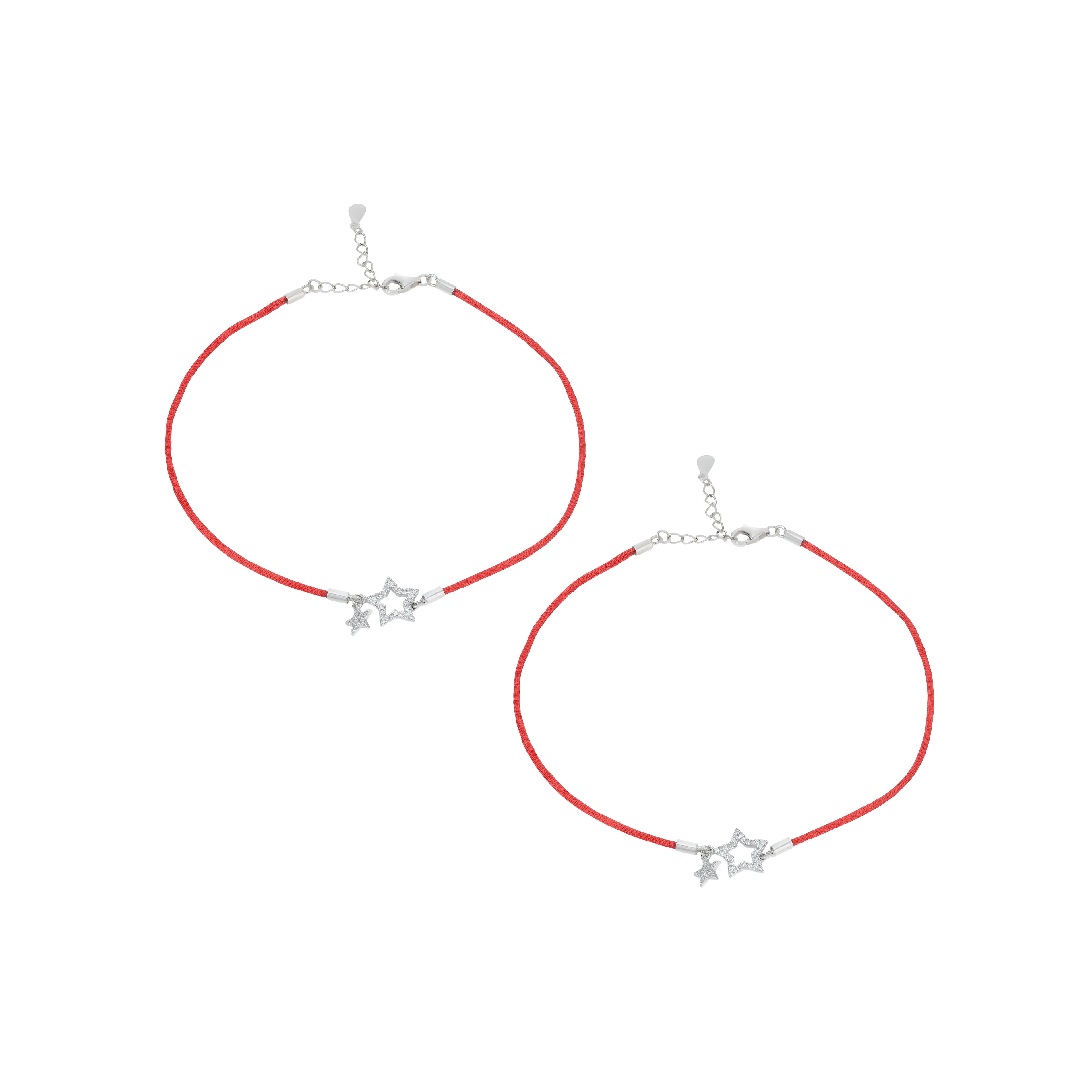 Shimmering Silver Star Charm Red Thread Anklet