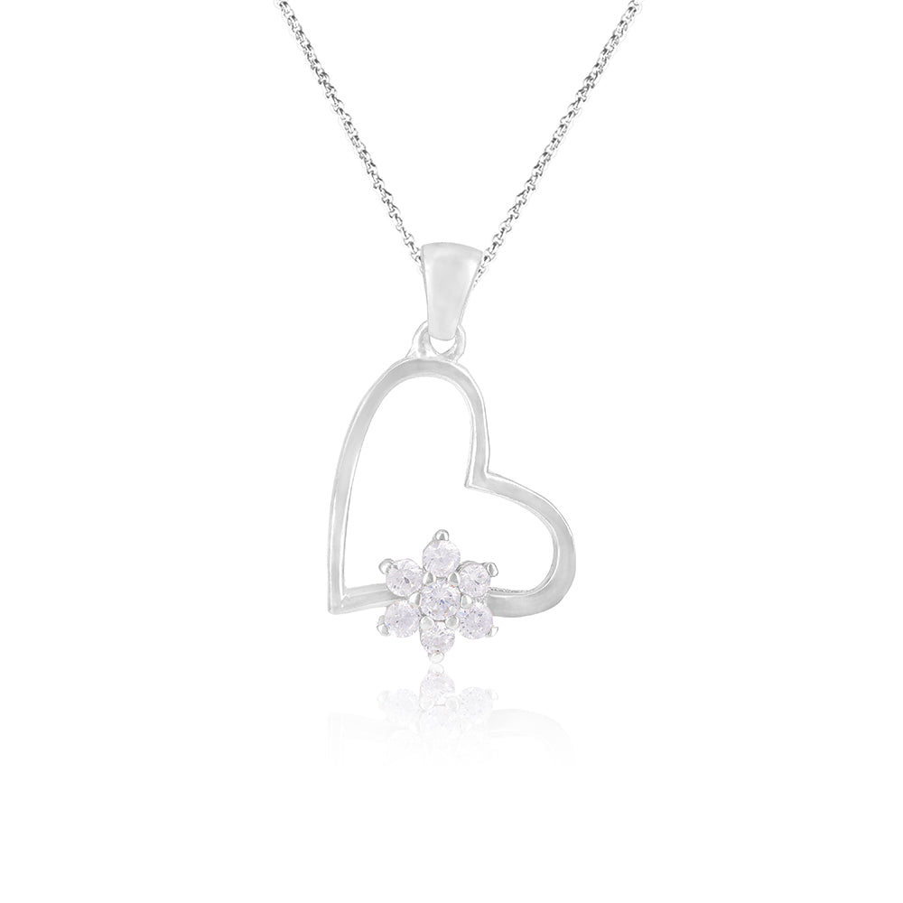 Shine Heart Rhodium Plated 925 Delicate Floral Pendants