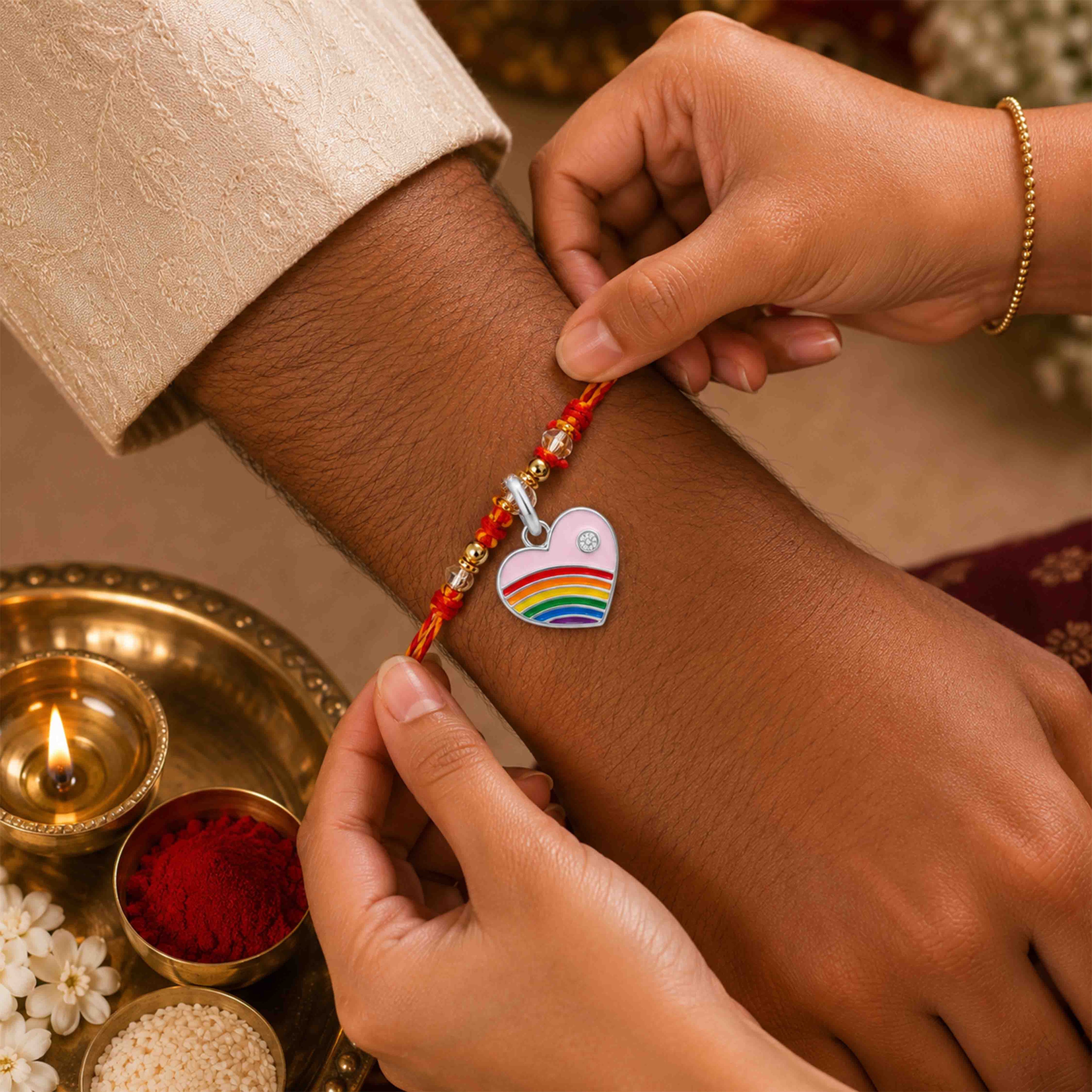 Silver Rainbow Heart Kids Rakhi Pendant