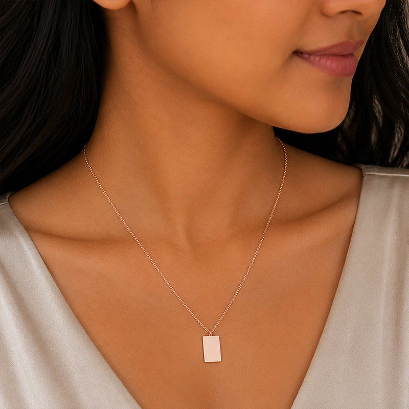 Silver Rose Gold Engravable Rectangle Pendant Chain