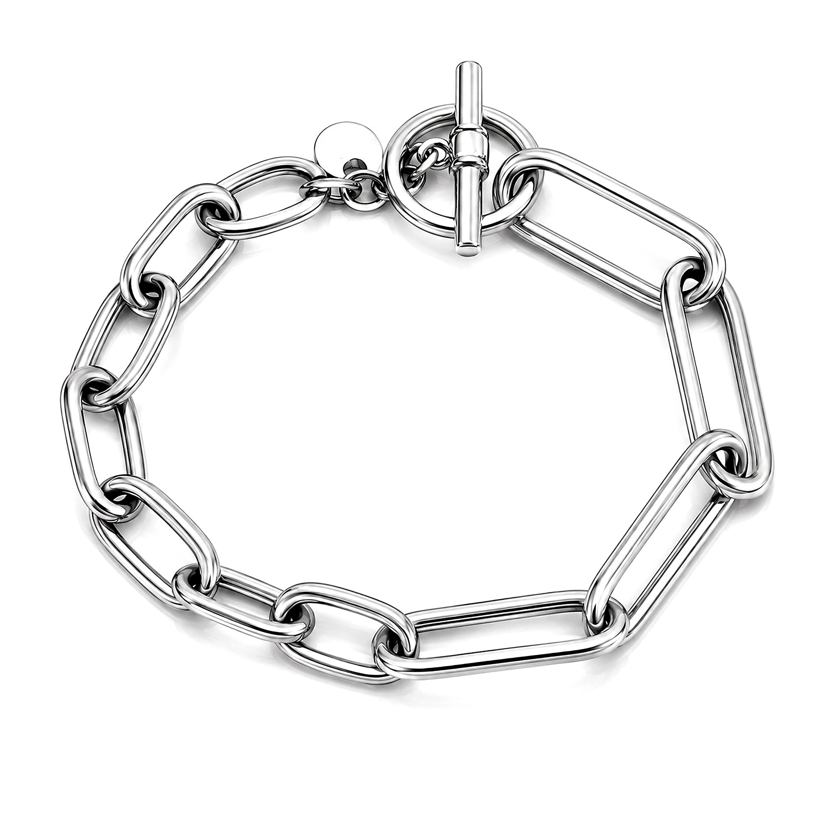 Silver Elongated Open Link Toggle Bracelet