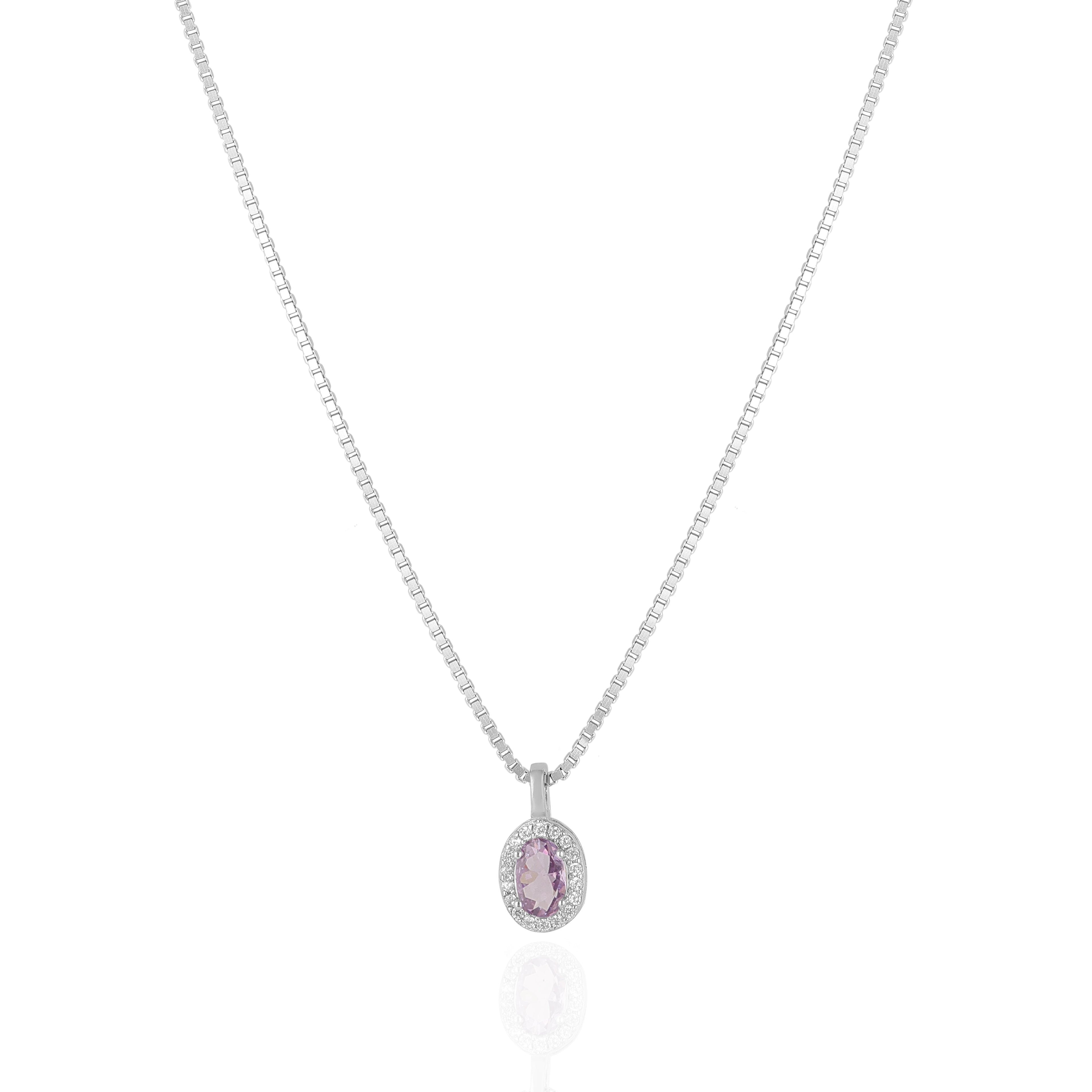 925 Sterling Silver February Month Circle Amethyst Birthstone Chain Pendant For Women