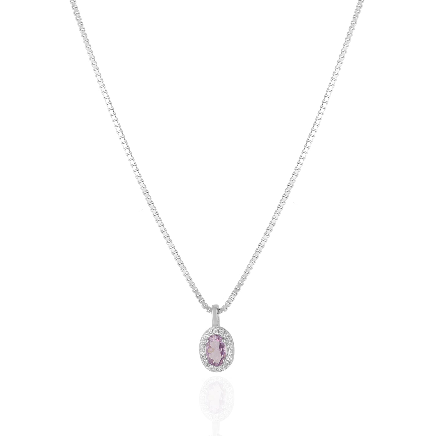925 Sterling Silver February Month Circle Amethyst Birthstone Chain Pendant For Women