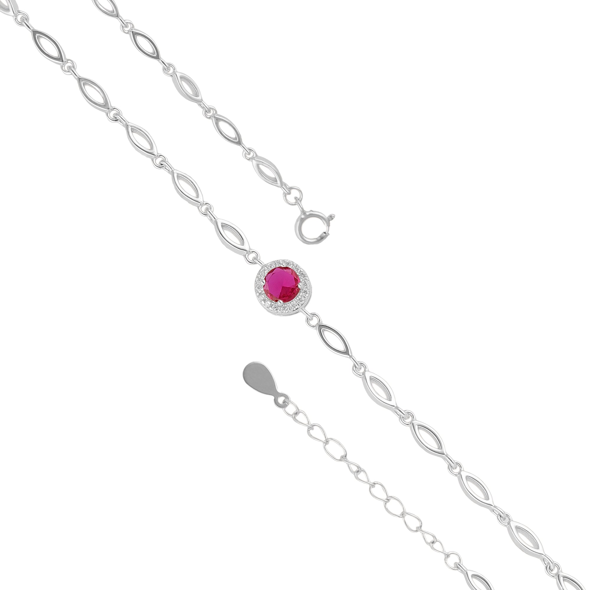 925 Sterling Silver July Month Circle Ruby Birthstone Bracelet For Women