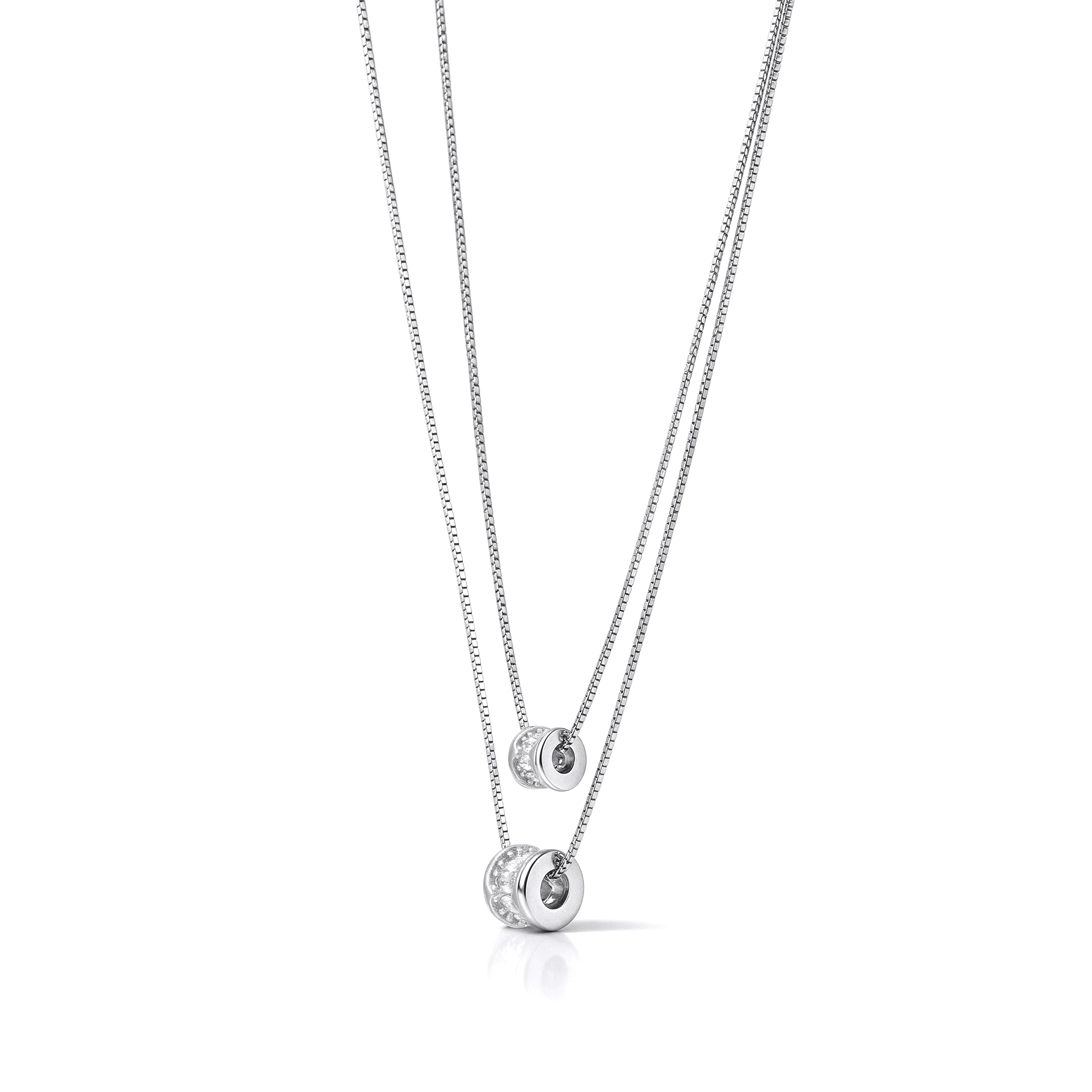 Silver Layered Barrel Pendant Necklace
