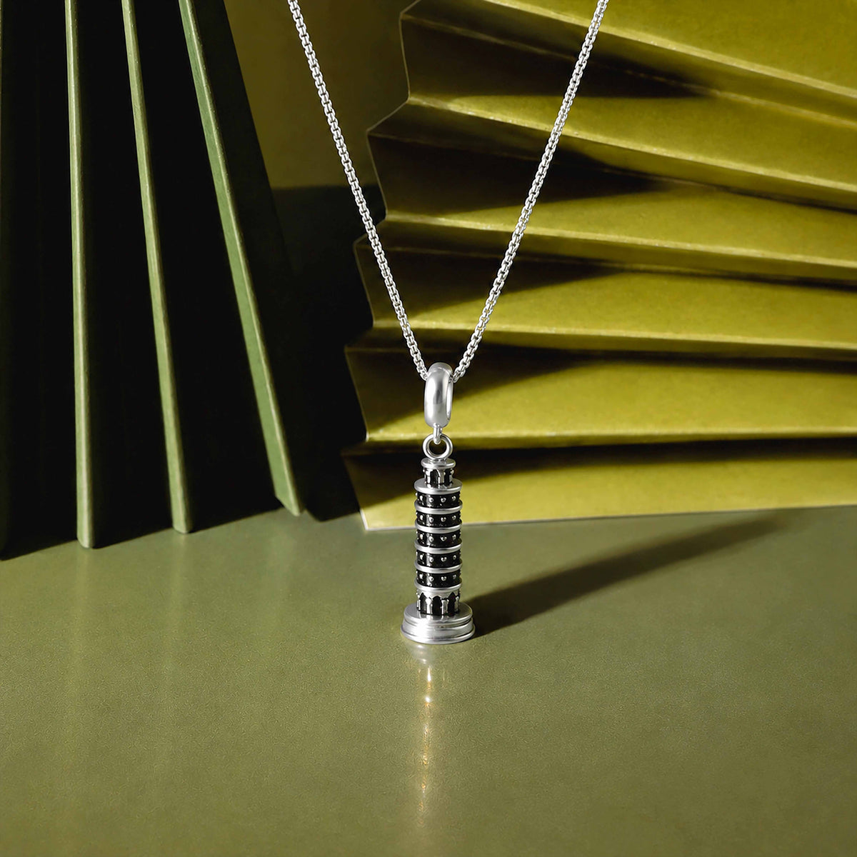 Silver Leaning Tower of Pisa Pendant