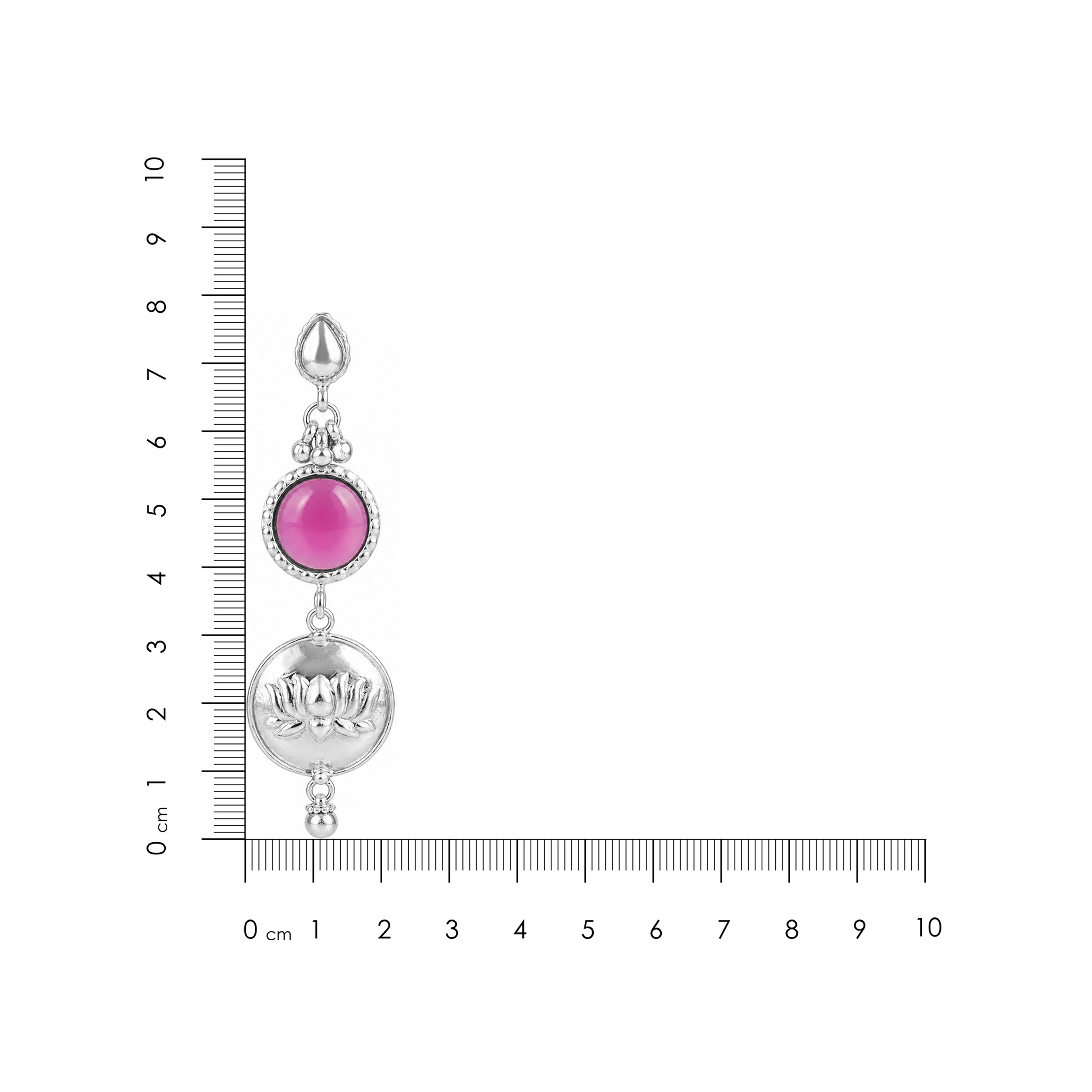 Silver Lotus Motif Pink Drop Earrings