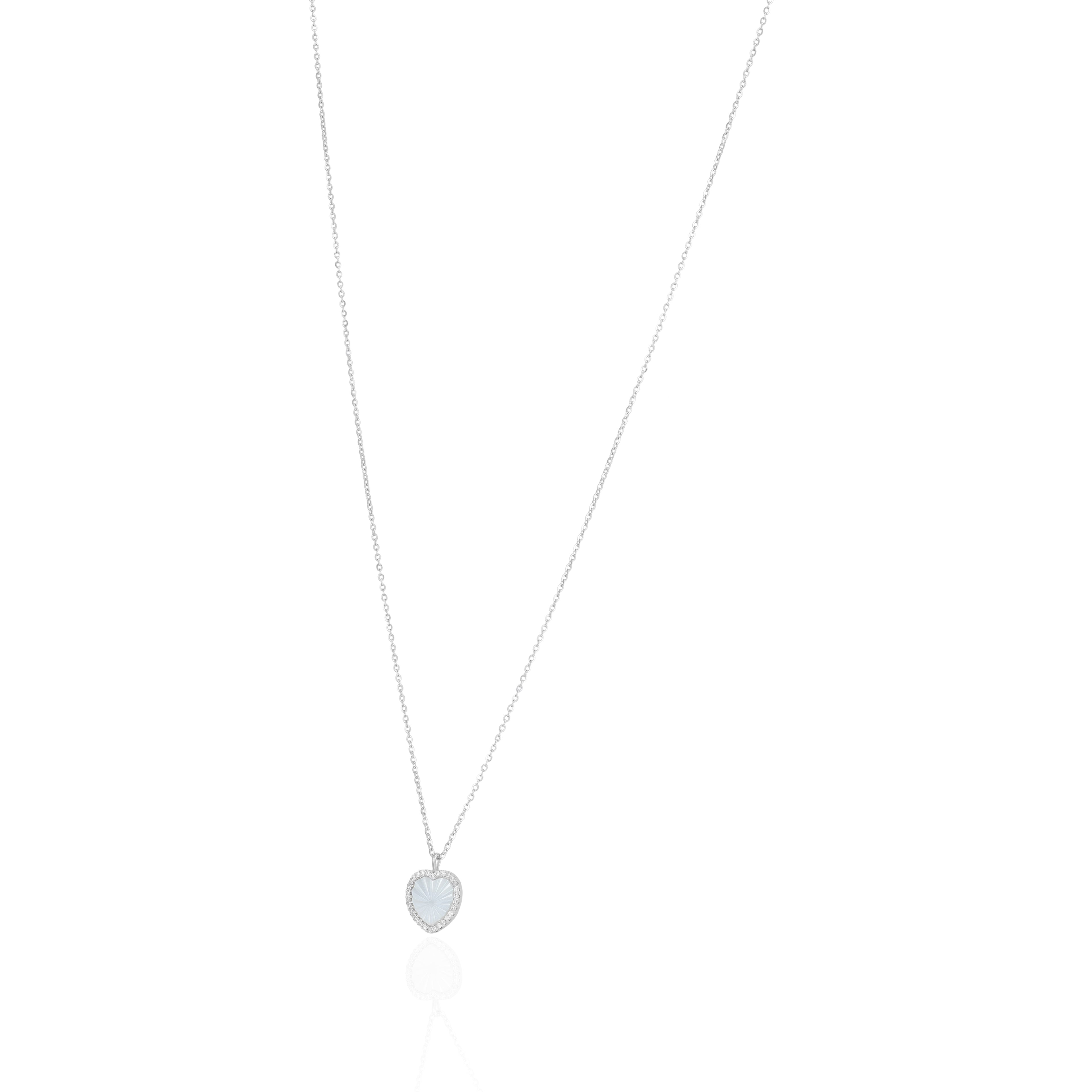 925 Sterling Silver Minimal Love Heart Frame Rhodium Plated Chain Pendant for Women