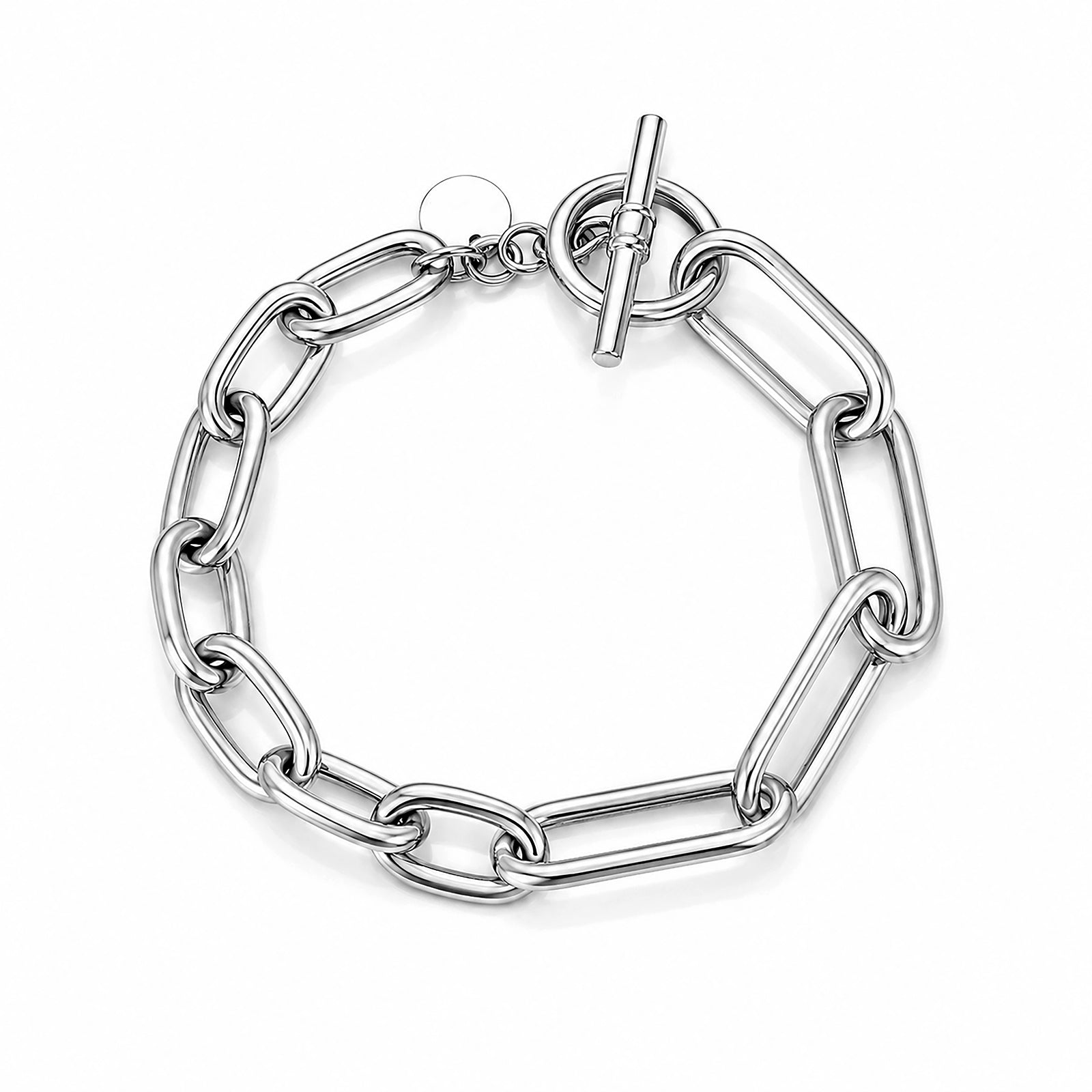 Silver Paperclip Link Toggle Bracelet