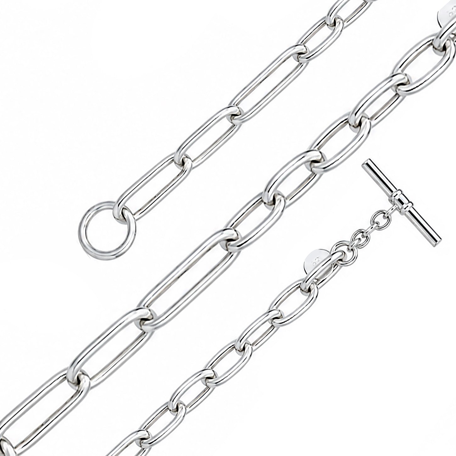 Silver Paperclip Link Toggle Bracelet