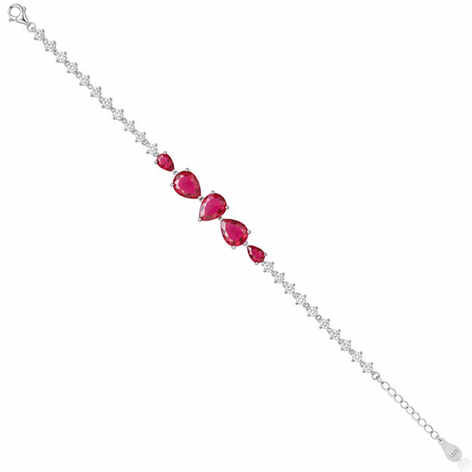 Silver Radiant Red Trinket Gemstone Bracelet