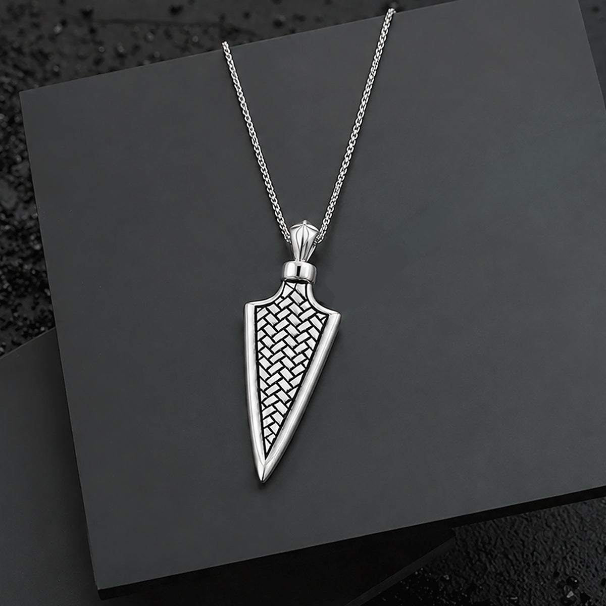 Silver Textured Weave Arrowhead Pendant