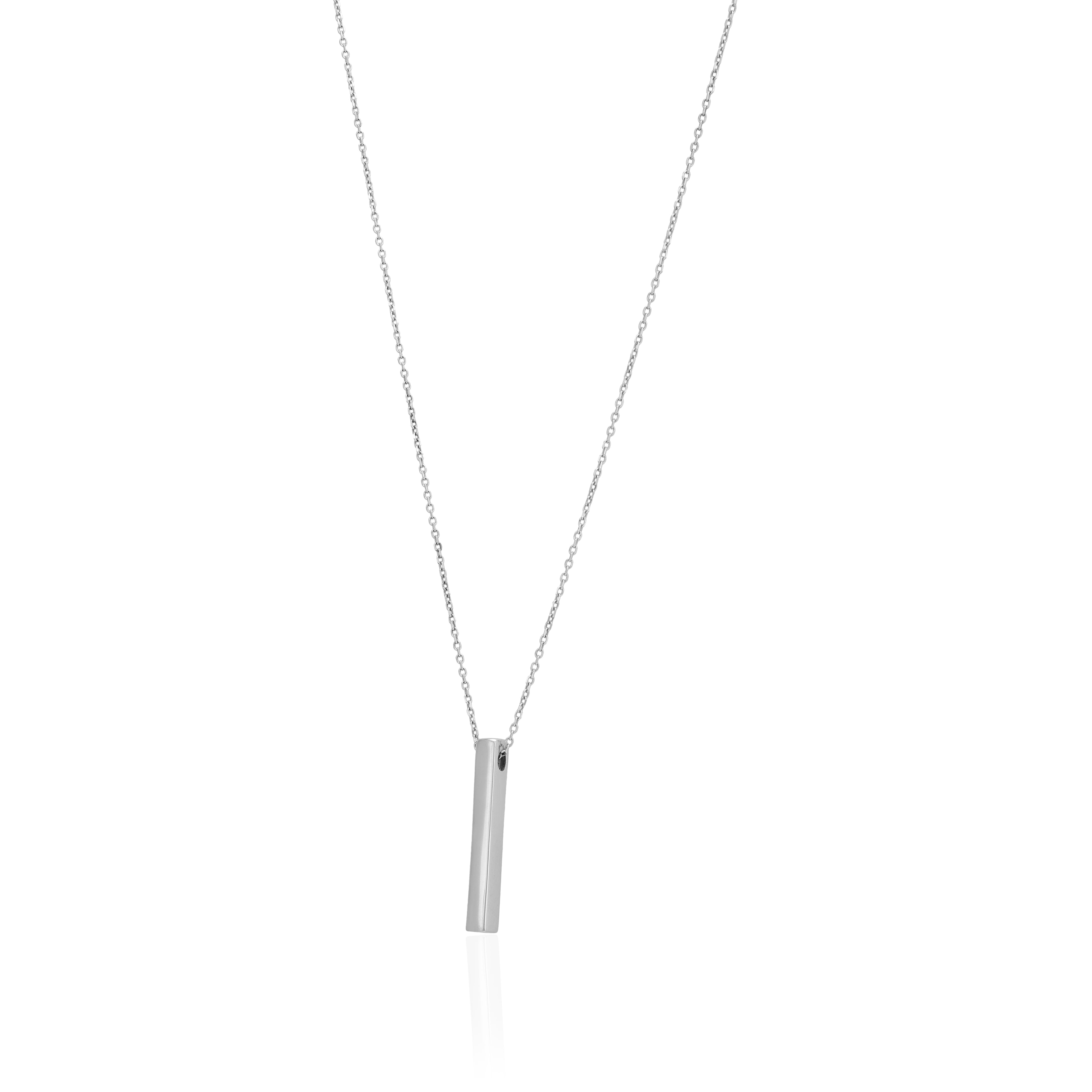 925 Sterling Silver Vertical Vow Minimal Rhodium Plated Engraved Pendant Chain