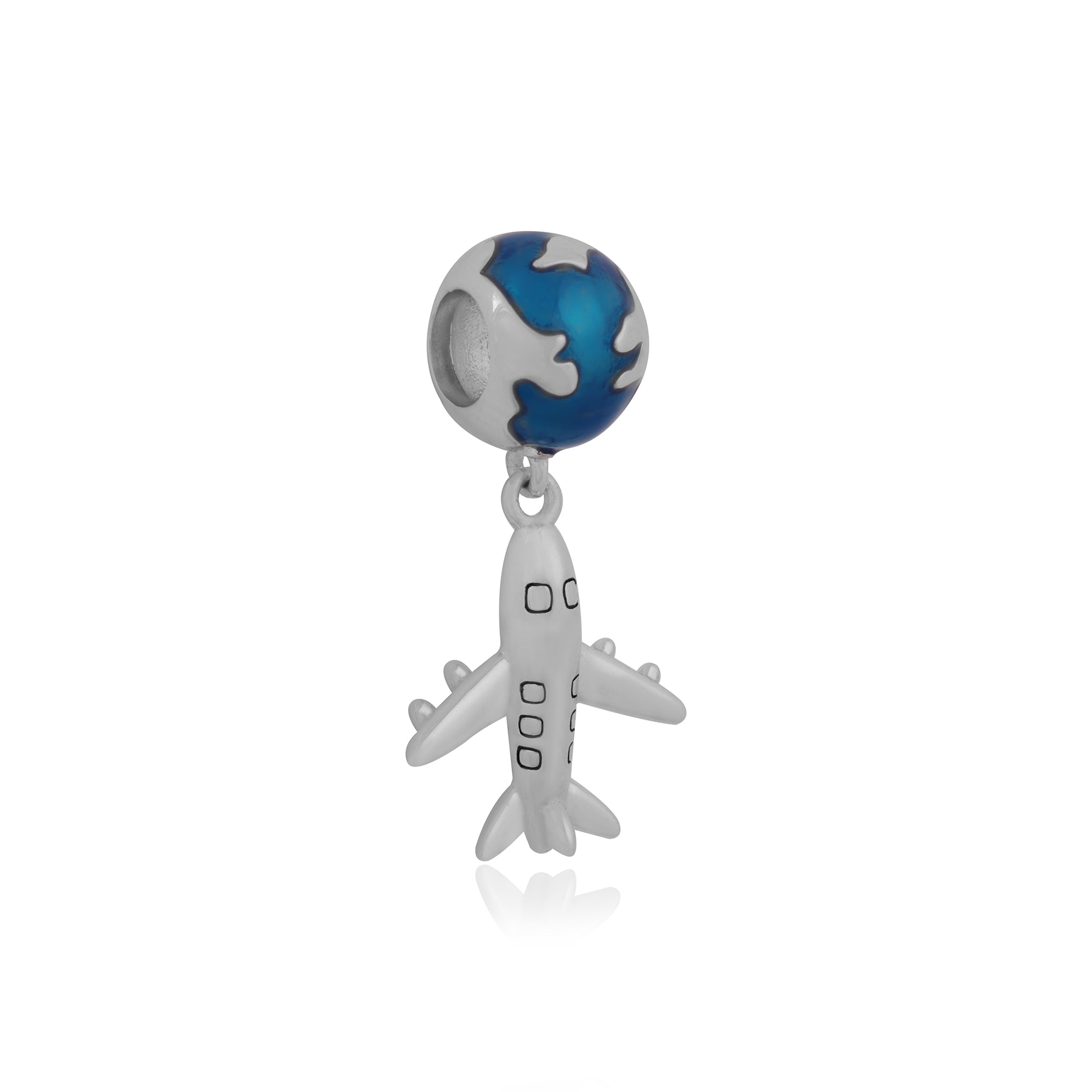 Sleek Aeroplane 925 Rhodium Plated Blue Sphere Pendant