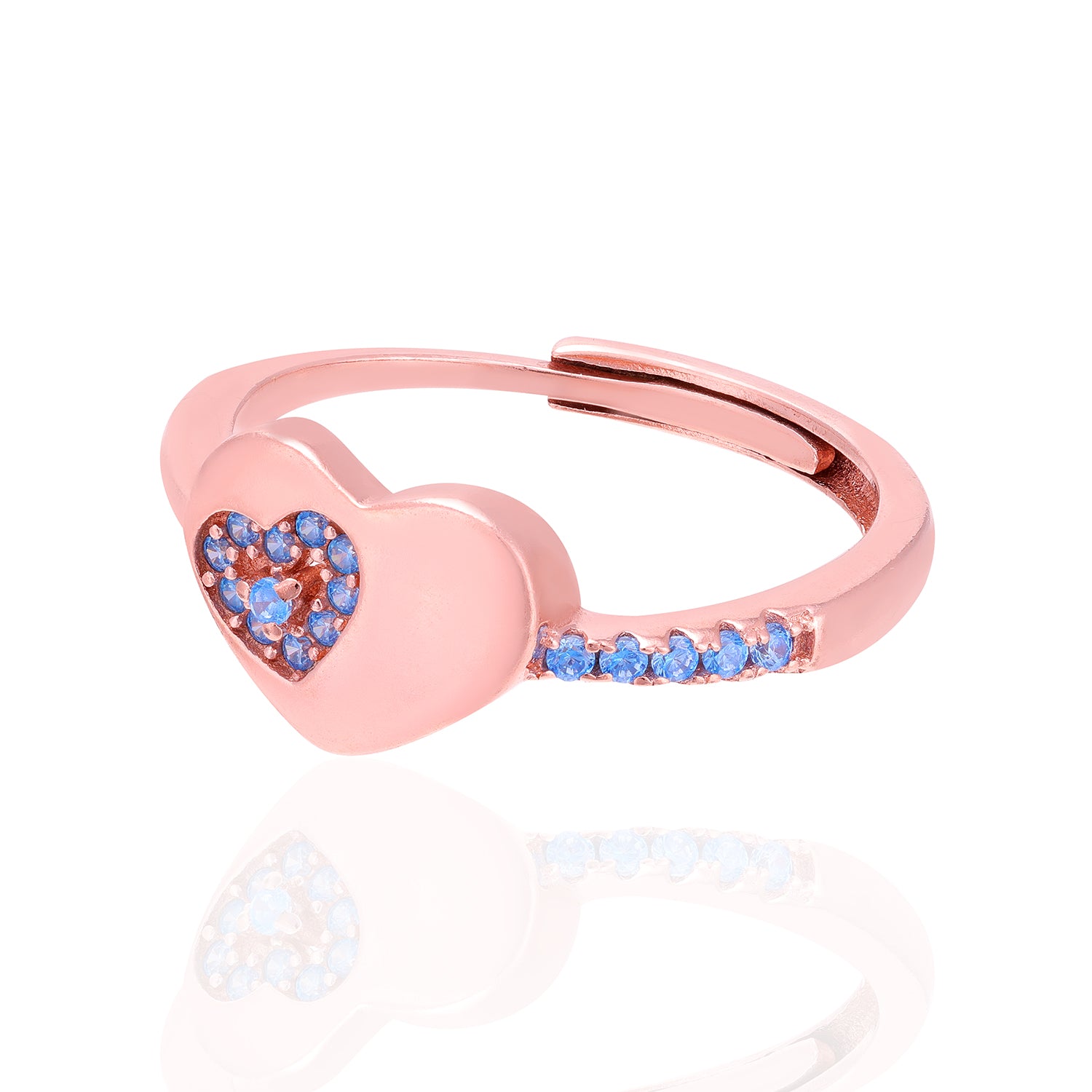 Sleek Heart Petite Blue Stoned Rose Gold Plated 925 Rings