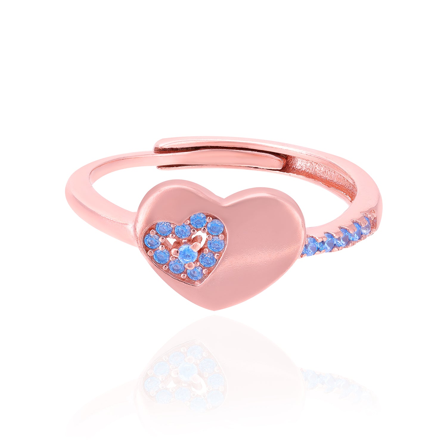 Sleek Heart Petite Blue Stoned Rose Gold Plated 925 Rings