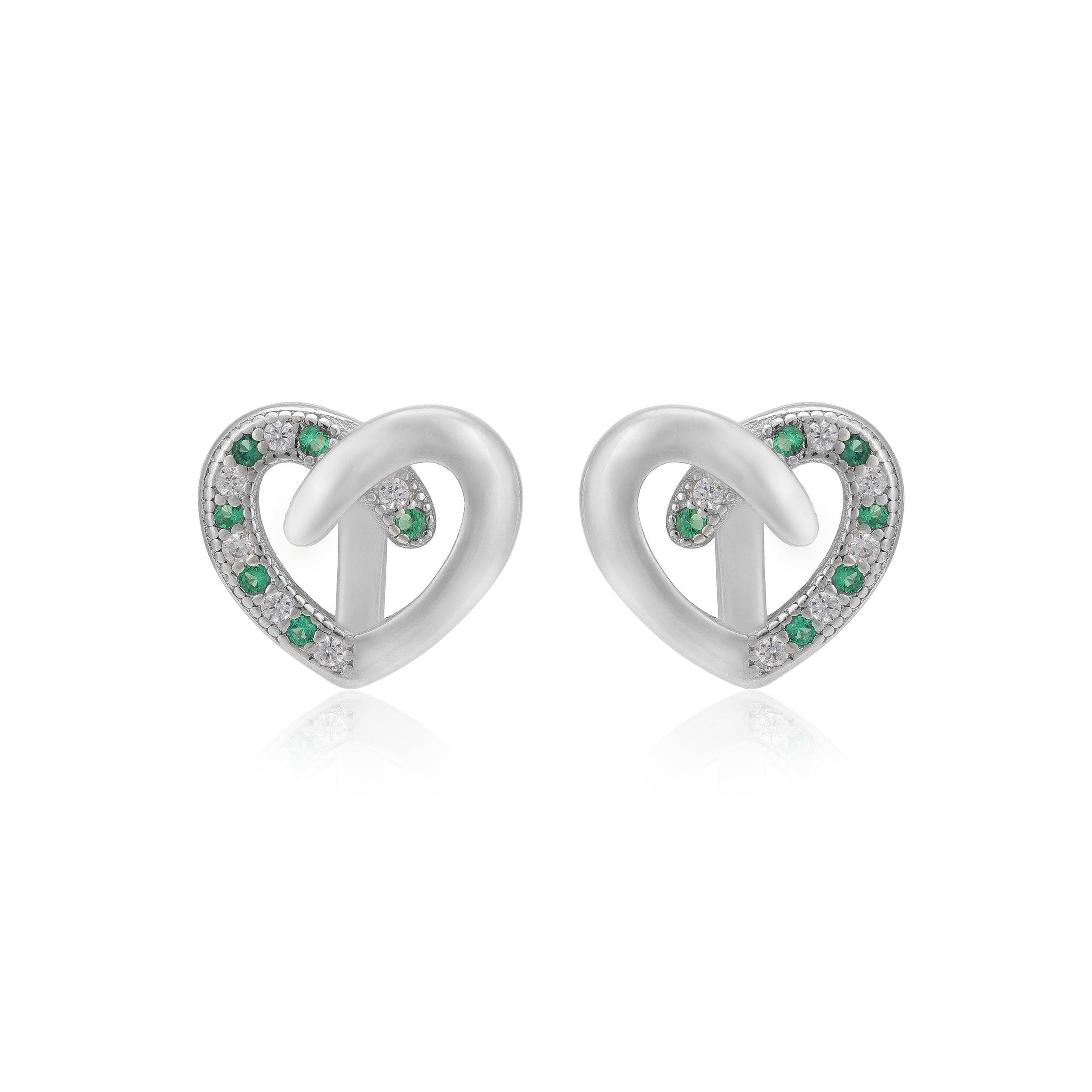 Sleek Love 925 Rhodium Plated Dual Stone Heart Studs