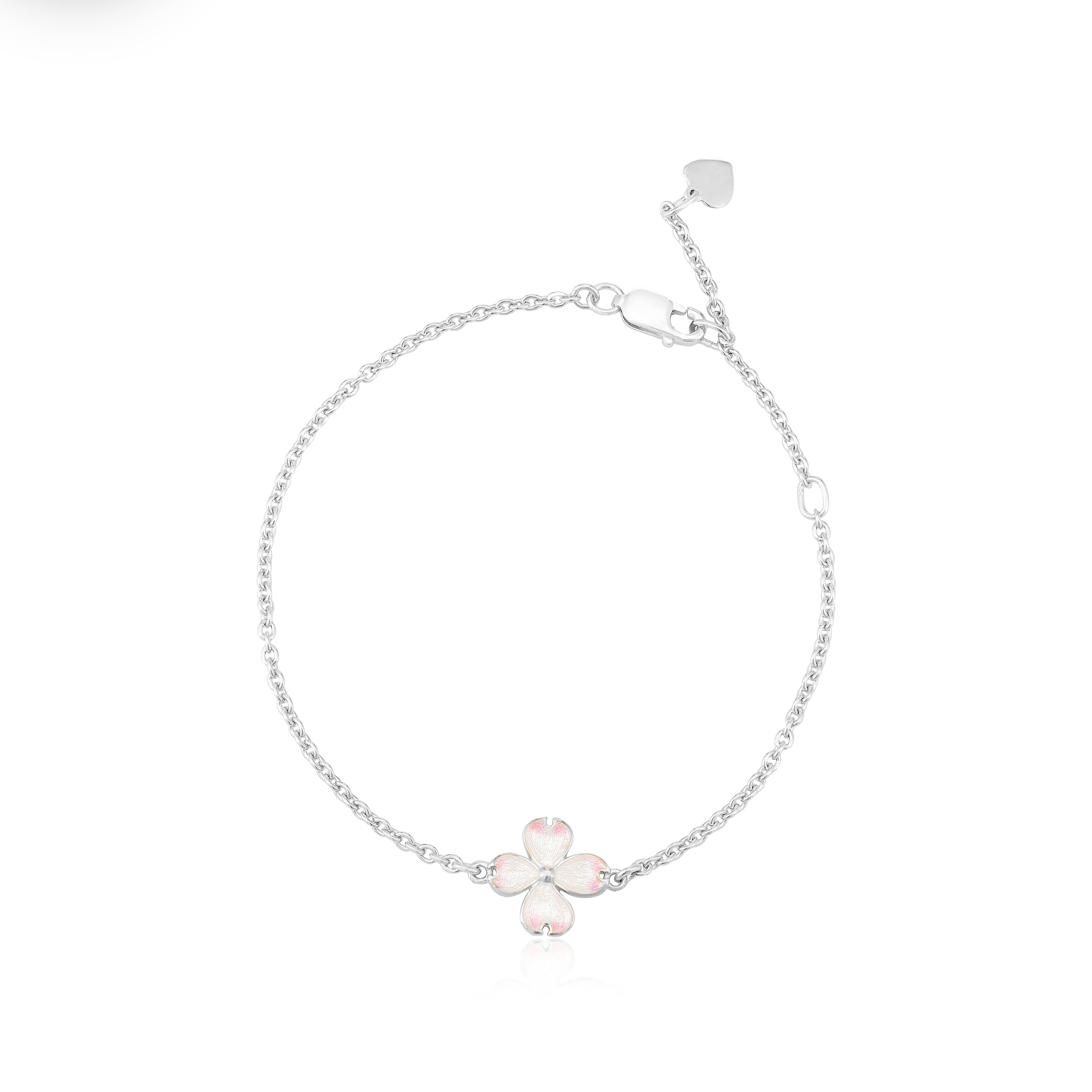 925 Enamel Pink Bloom Flower Silver Bracelet for Women