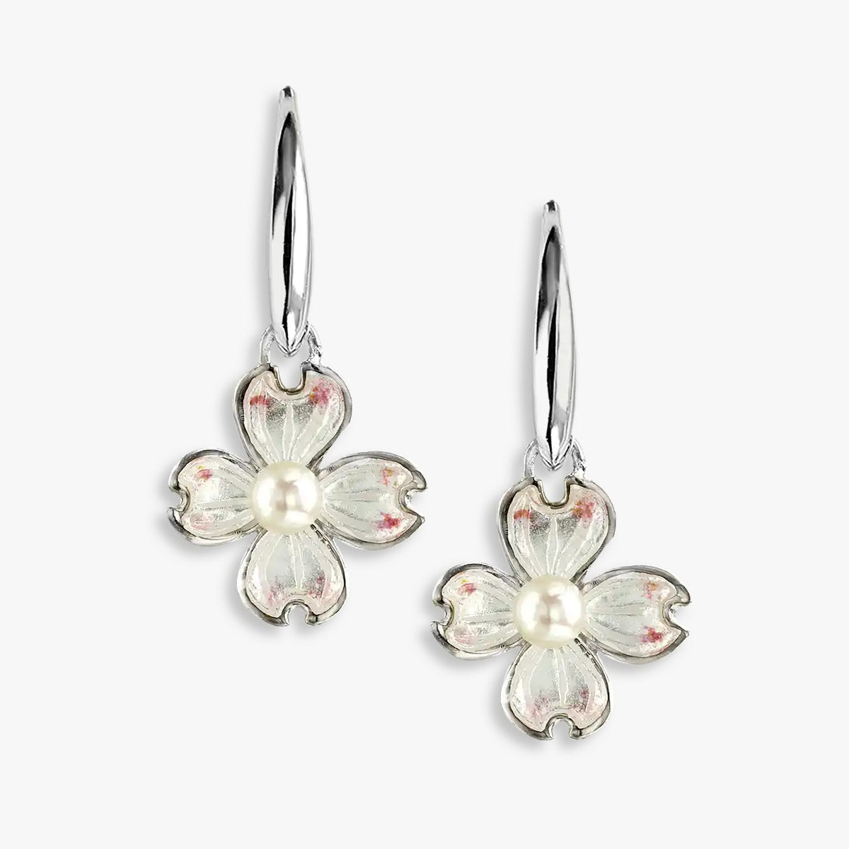 Soft Pink Bloom Rhodium 925 Pearl Enamel Hook Earrings