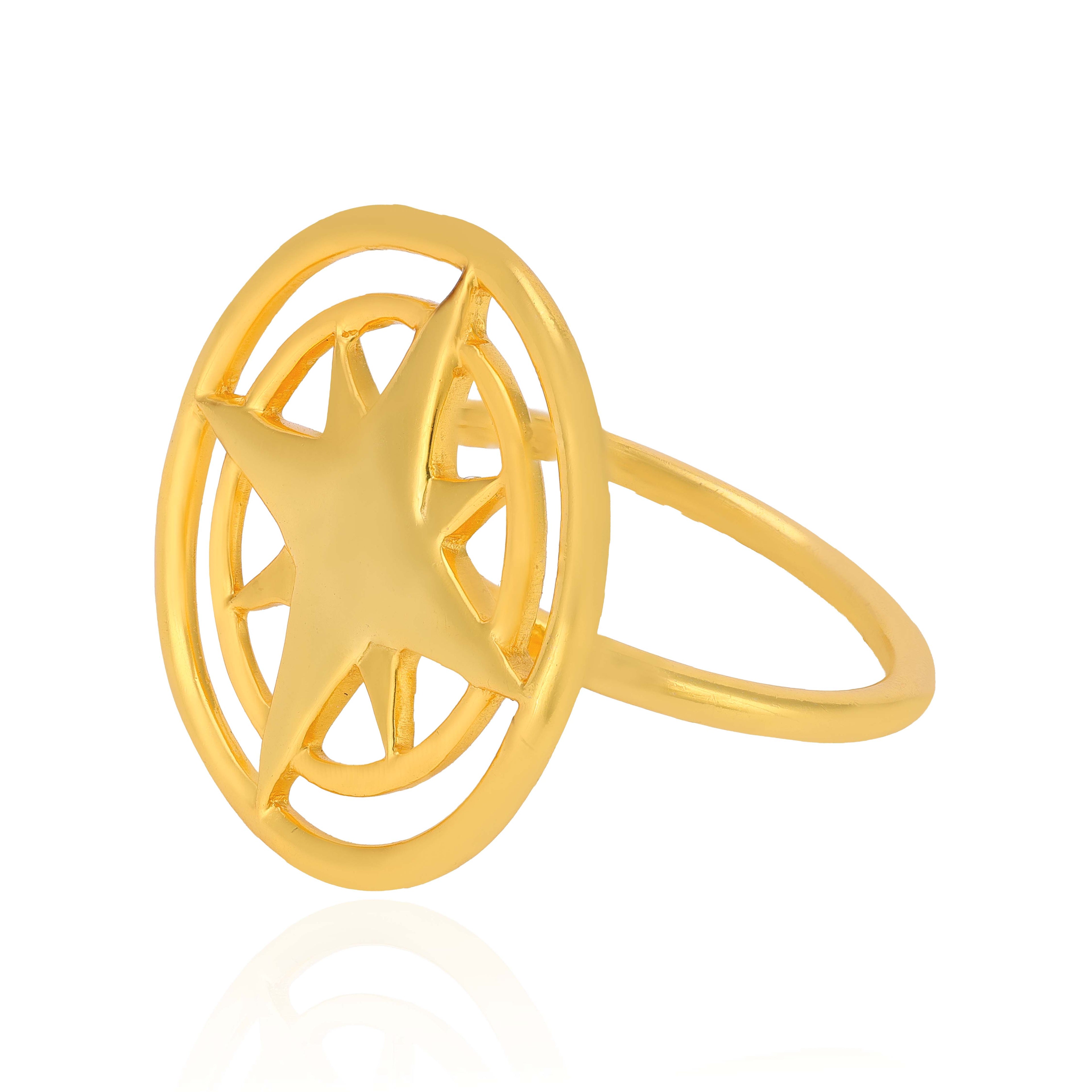 Solar Compass Emblem Golden Geometric Statement Designer Ring