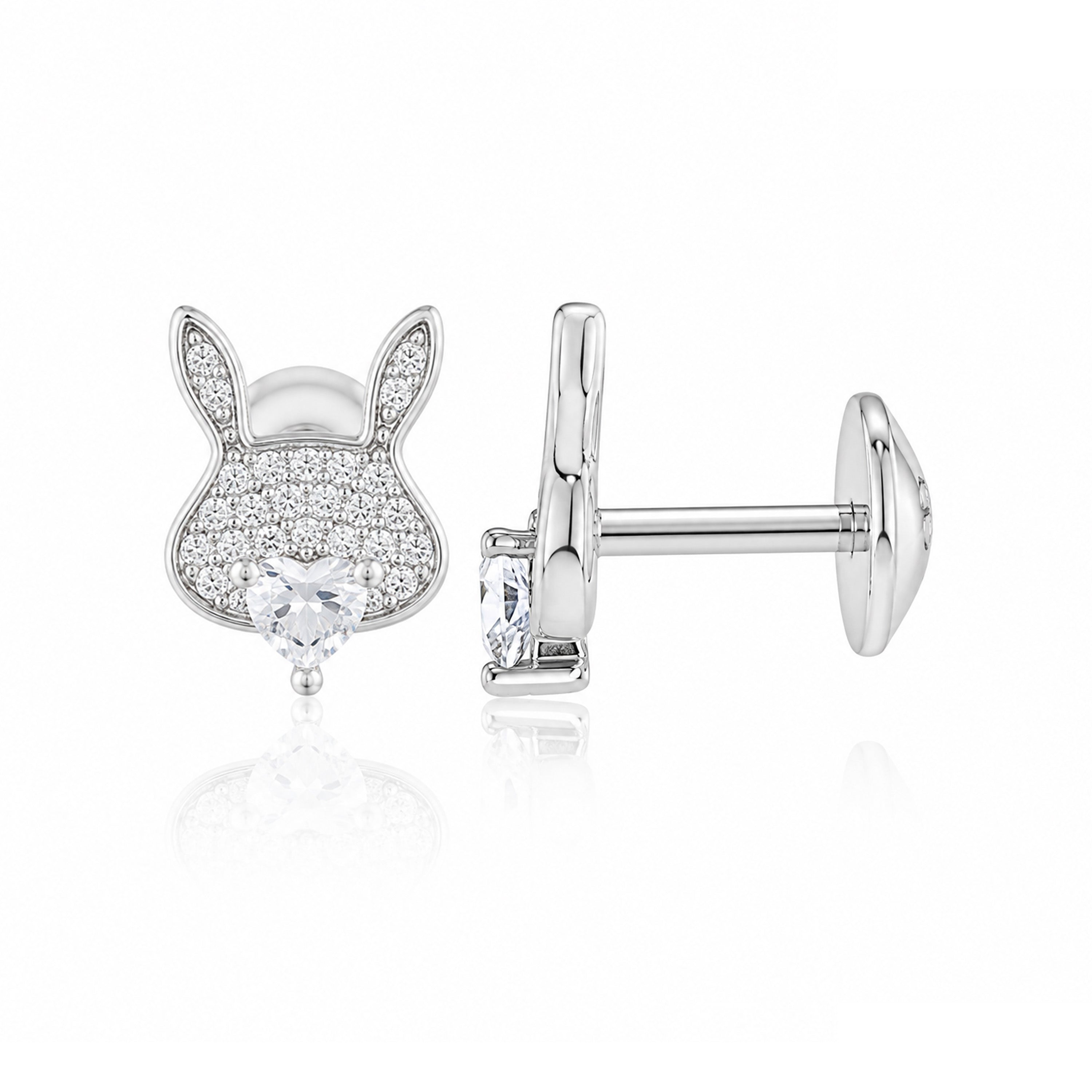 Sparkling Bunny Heart 925 Sterling Silver Stud for women