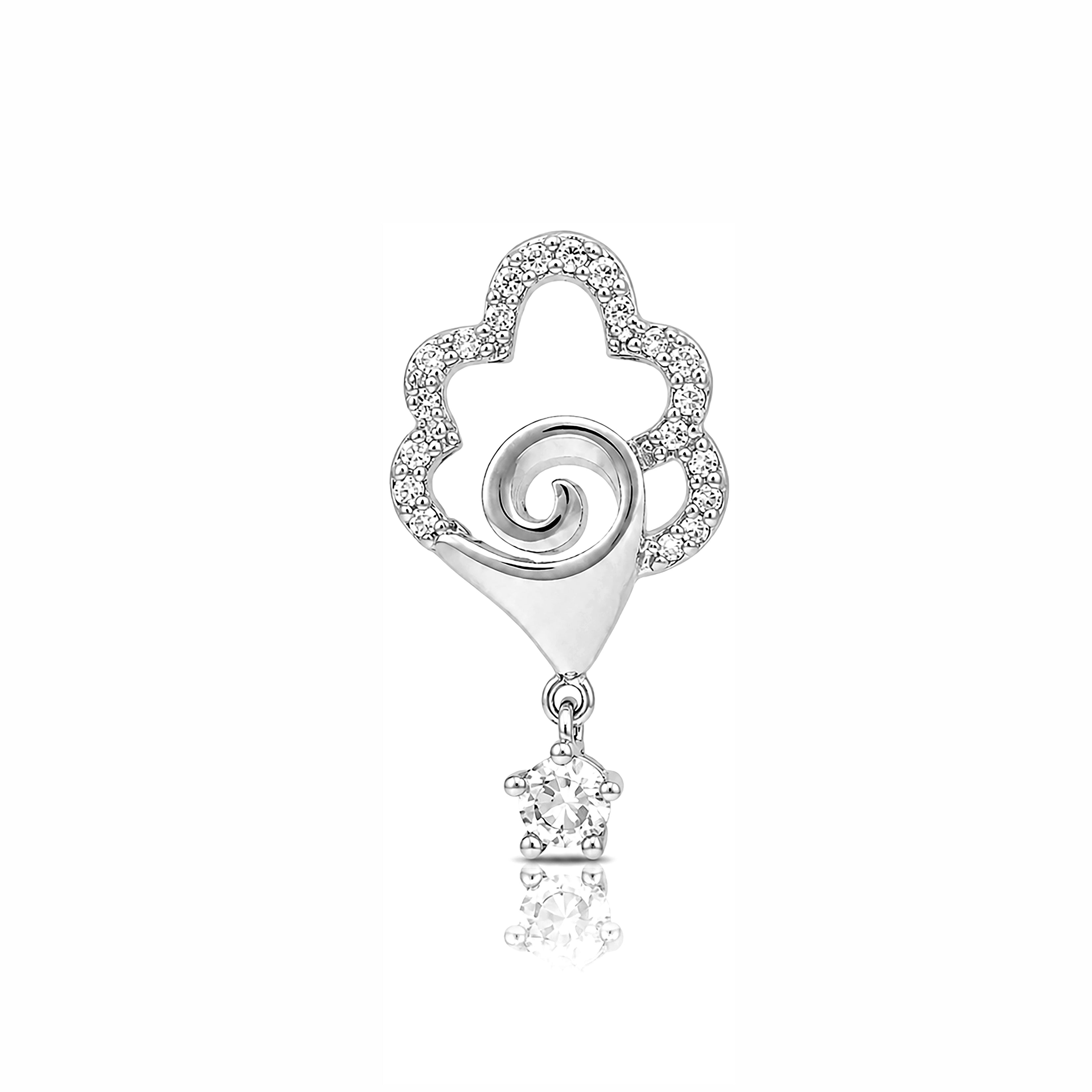 Sparkling Floral 925 Sterling Silver Swirl Drop Pendant