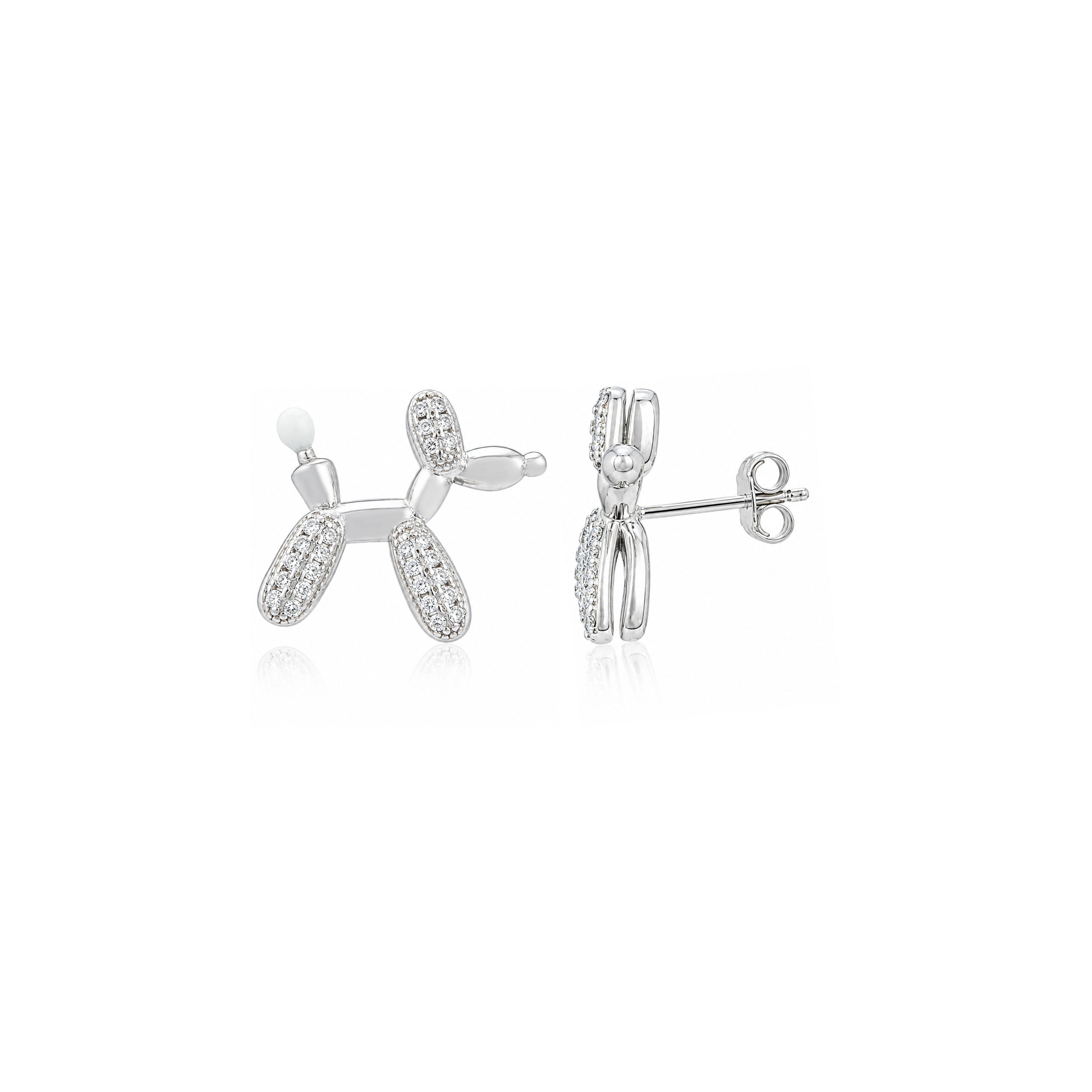 Sparkling Balloon Dog 925 Sterling Silver Stud Earrings