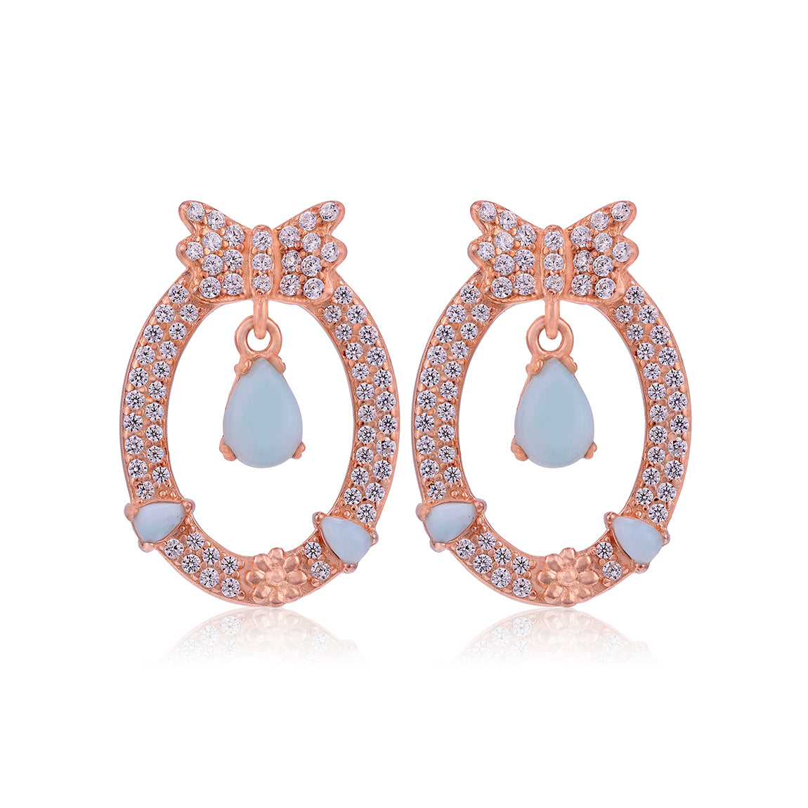 Sparkling Blue Drop Rose Gold 925 Sterling Silver Earrings for Women