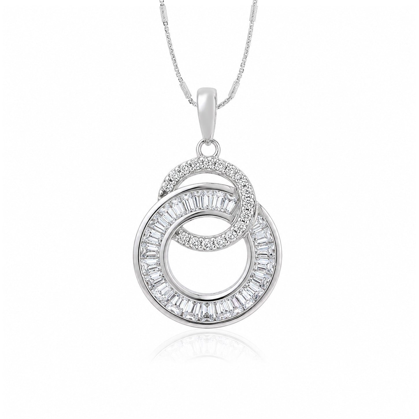 Sparkling Double Circle 925 Sterling Silver Pendant