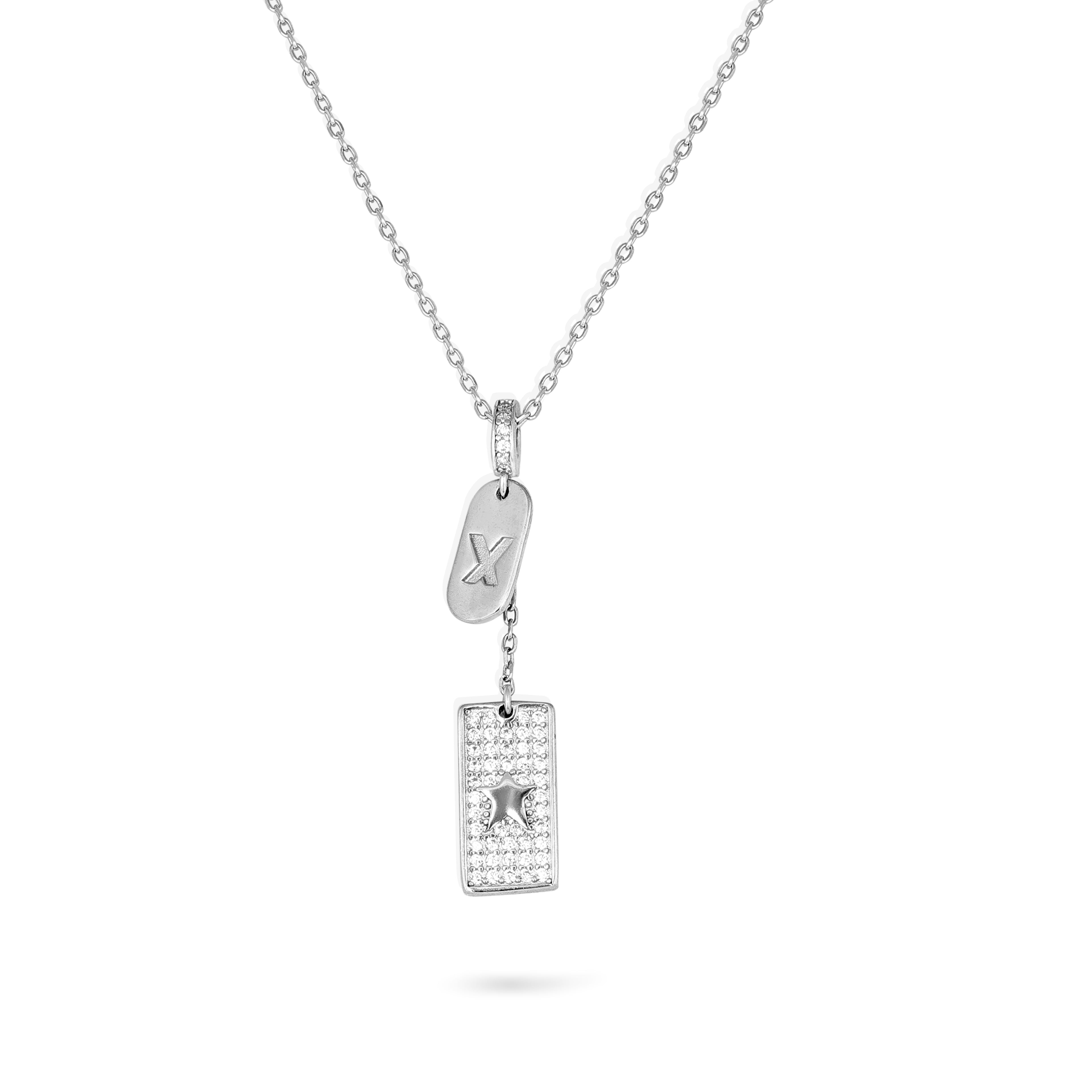 Sparkling Double Tag 925 Sterling Silver Chain Pendant for Women