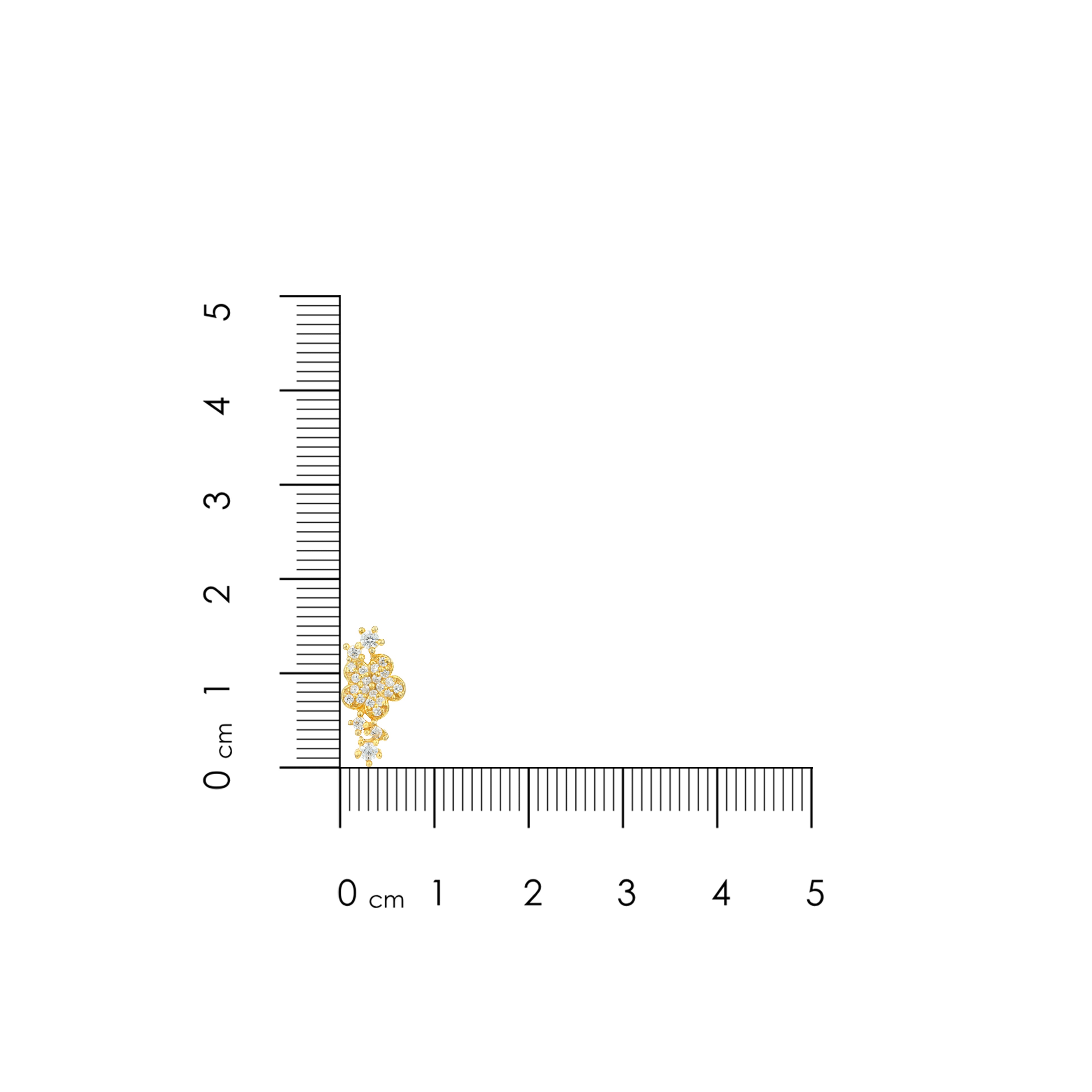 Gold necklace with a pendant next to a ruler on a white background