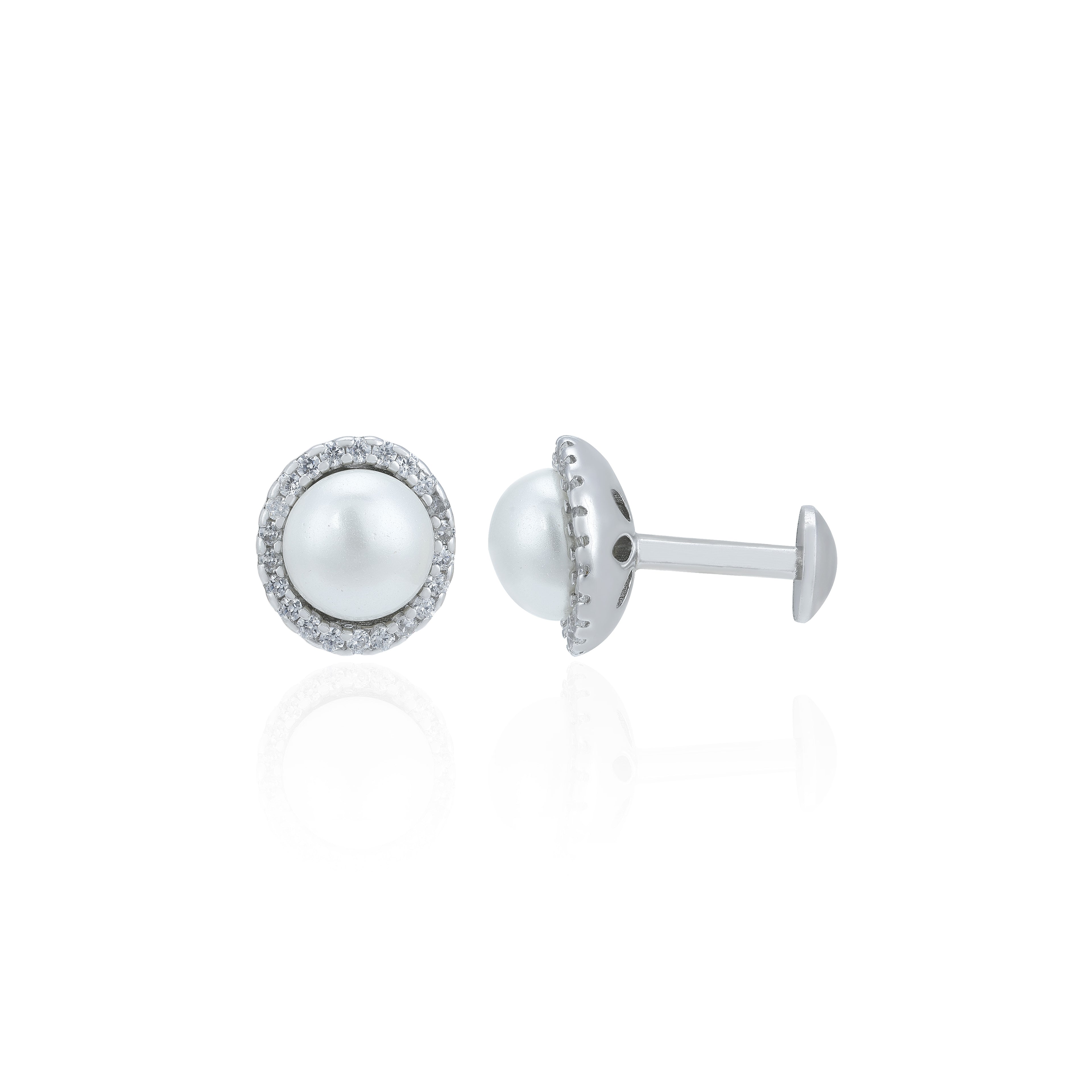 Sparkling Small White Sphere 925 Sterling Silver Stud for Women