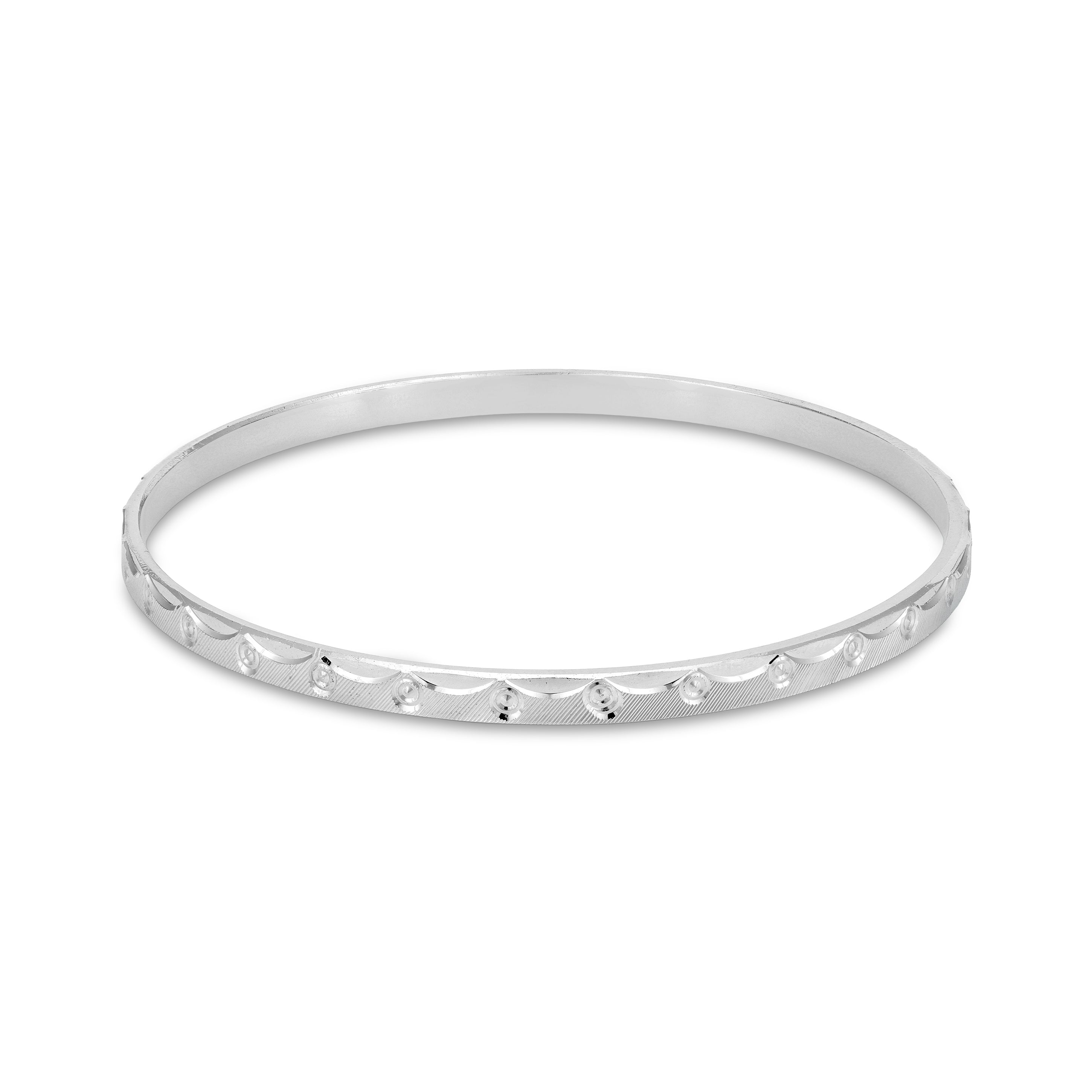 Spiral Circle Texture Rhodium Plated 925 Sterling Silver Bangles for Women