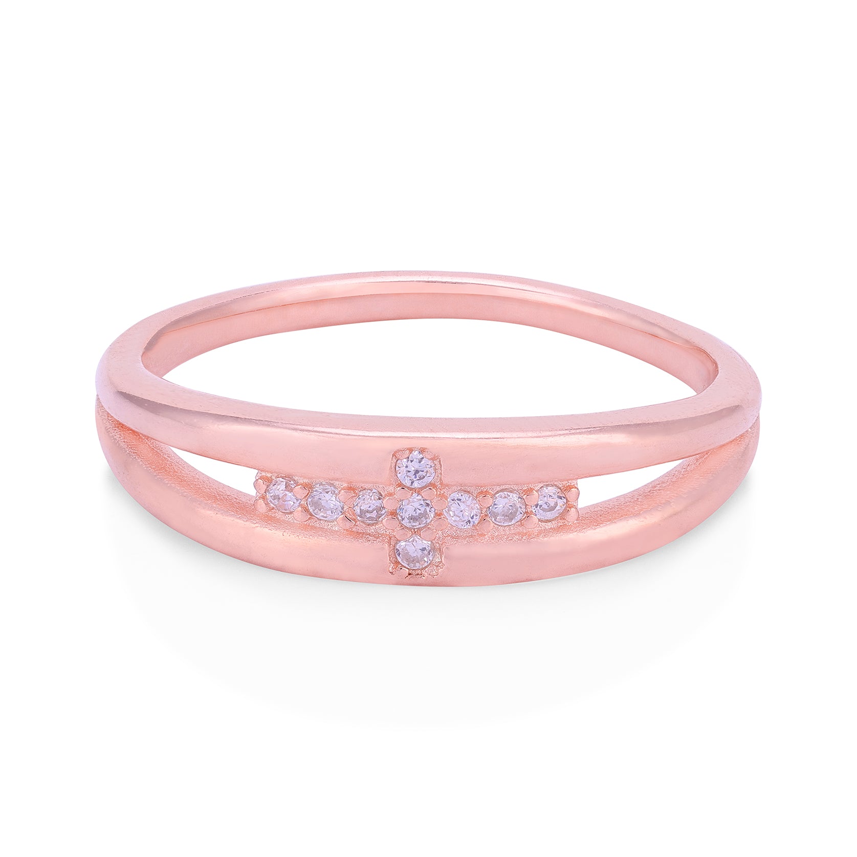 Split-Shank Cross Rose Gold 925 Sterling Silver Ring for Women