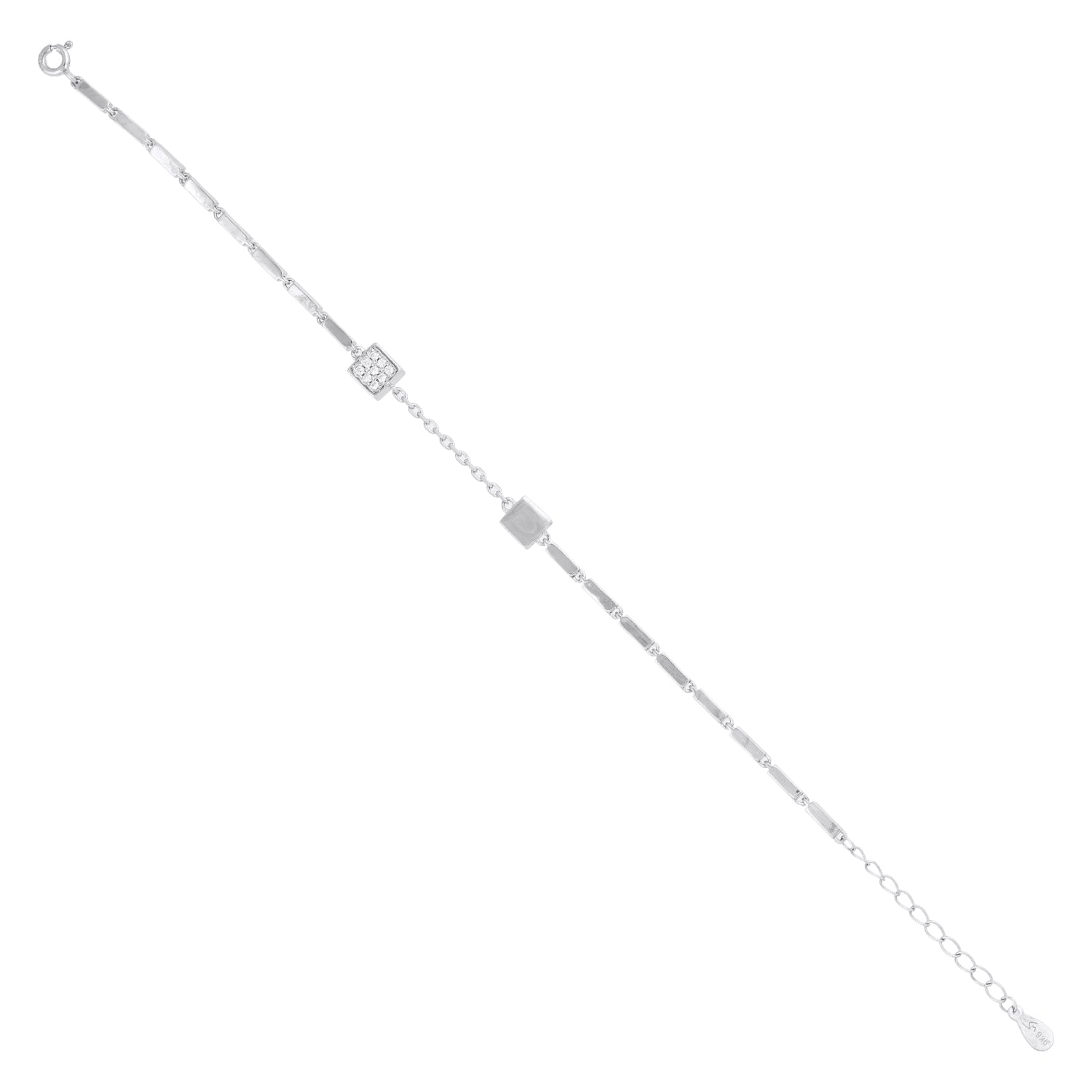 Square Pav Station Silver Bracelet