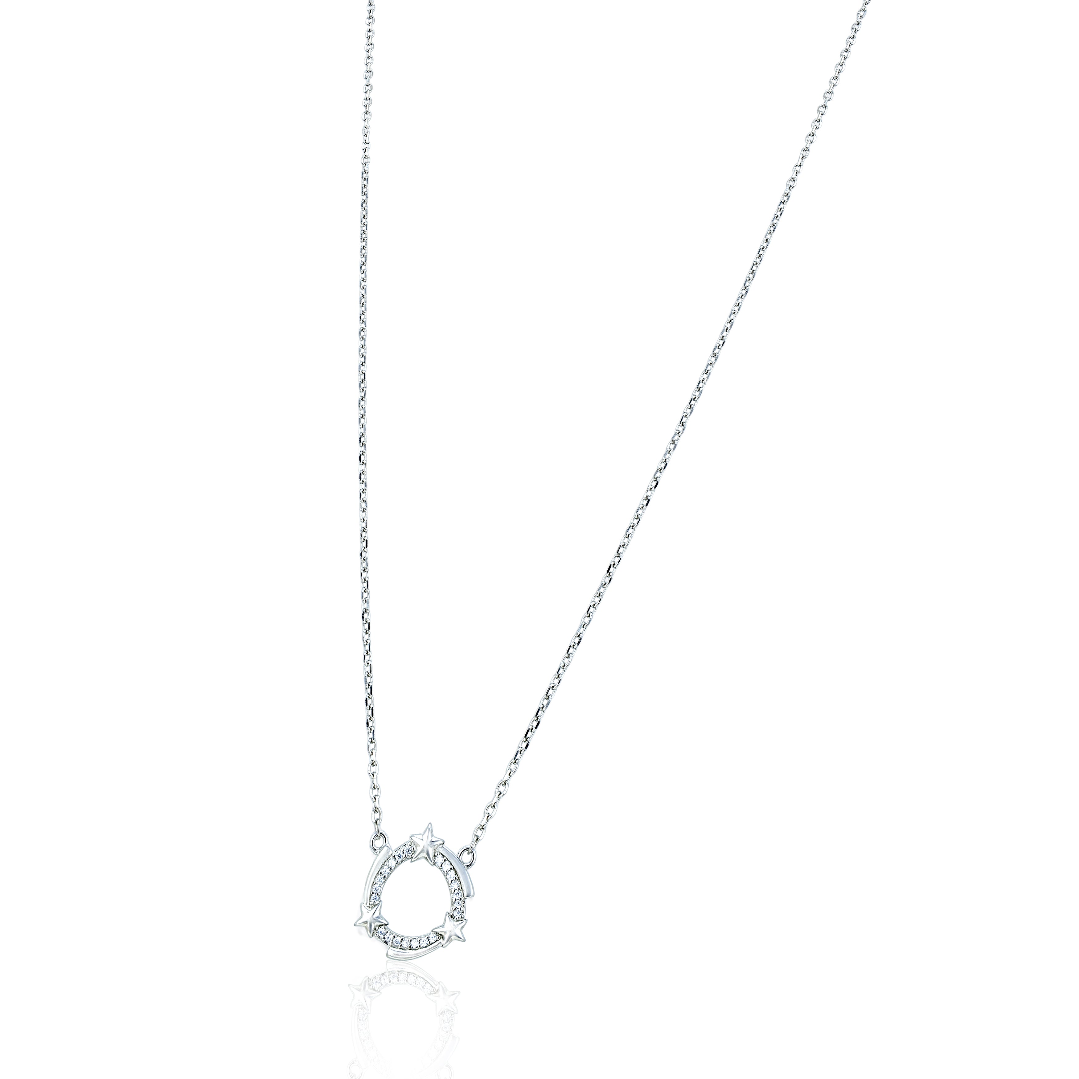 Star Circle White Stone Pattern 925 Sterling Silver Chain Pendant for Women