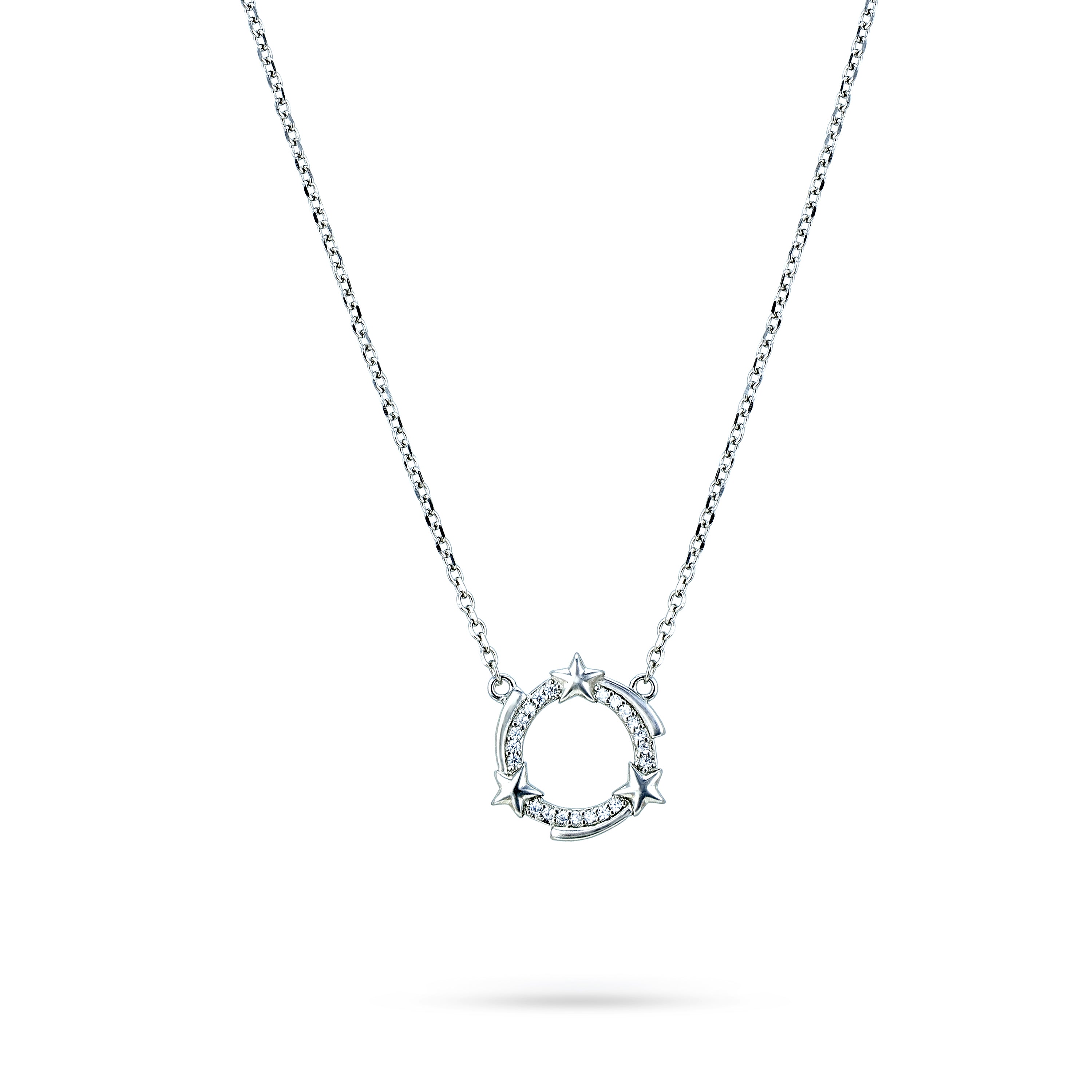 Star Circle White Stone Pattern 925 Sterling Silver Chain Pendant for Women
