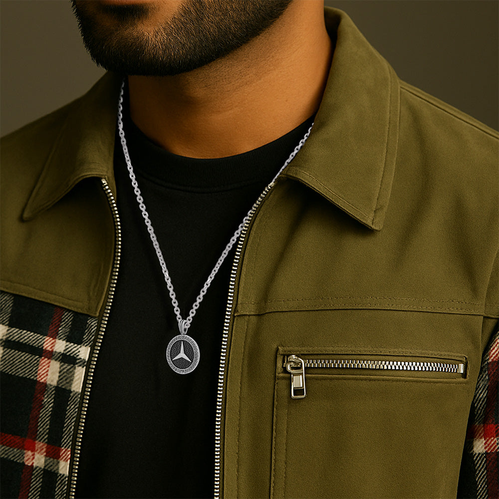 Star Of Mercedes Benz Oxidised Pendant