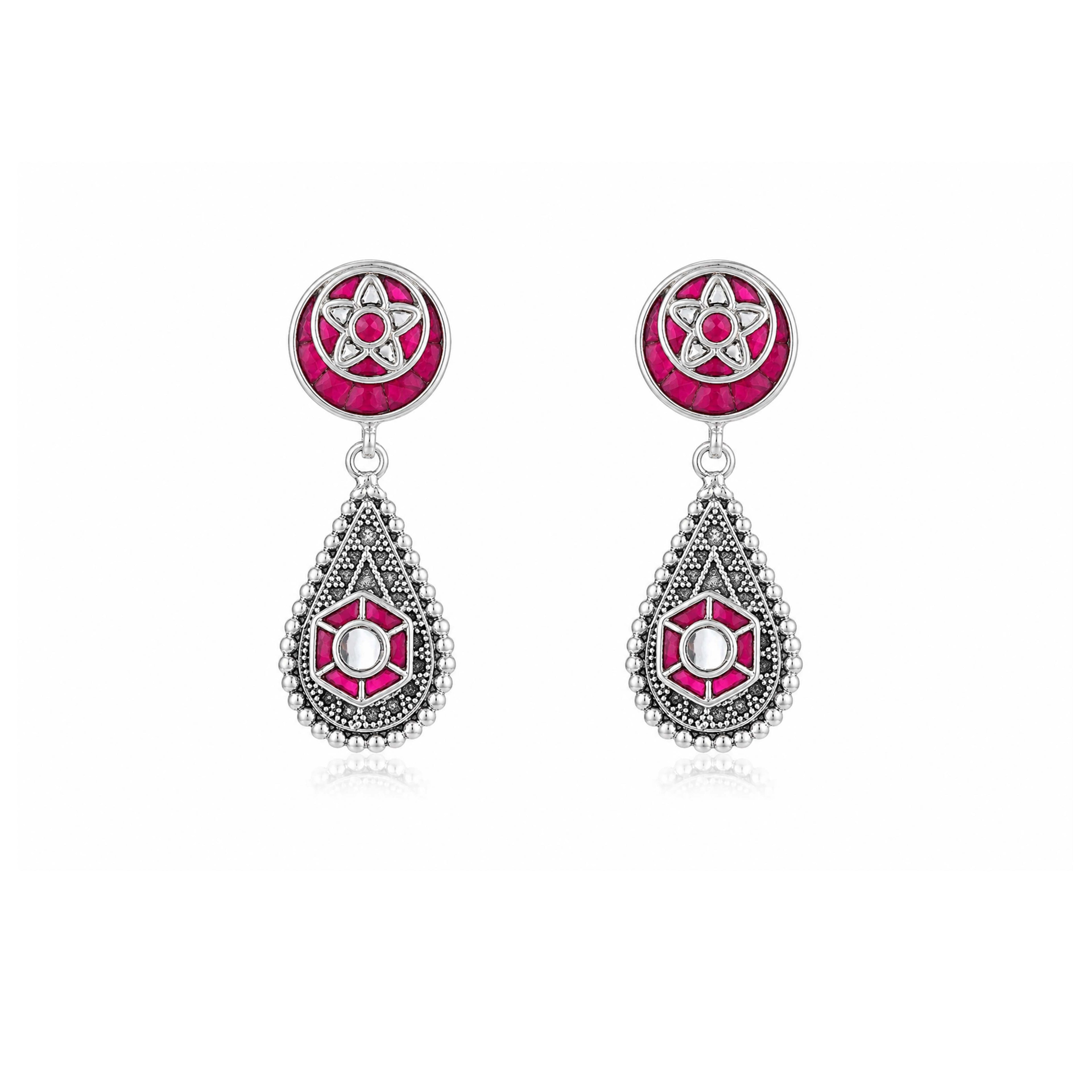 Star Pink Lotus Drop 925 Sterling Silver Earrings