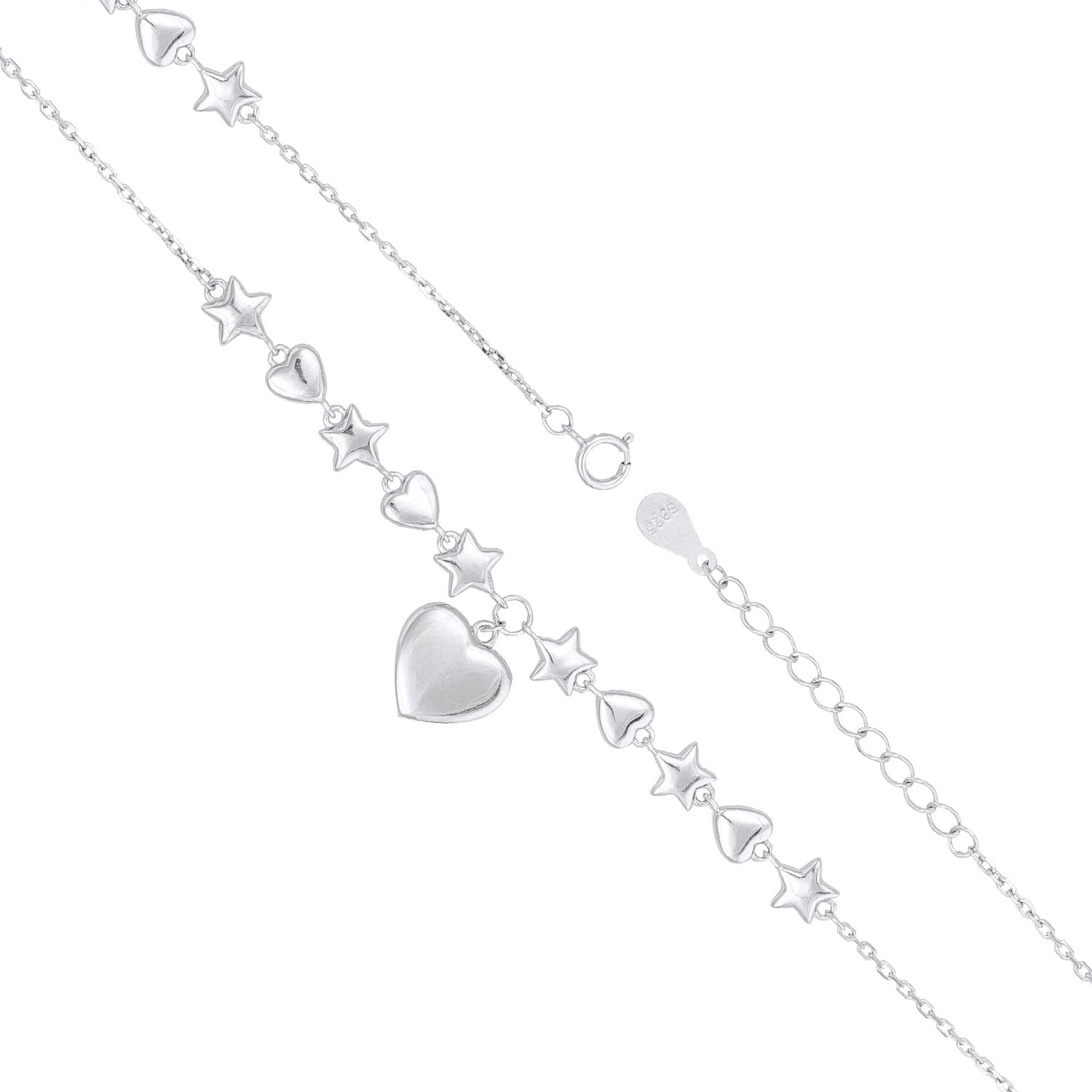 Star and Heart Charm Silver Bracelet