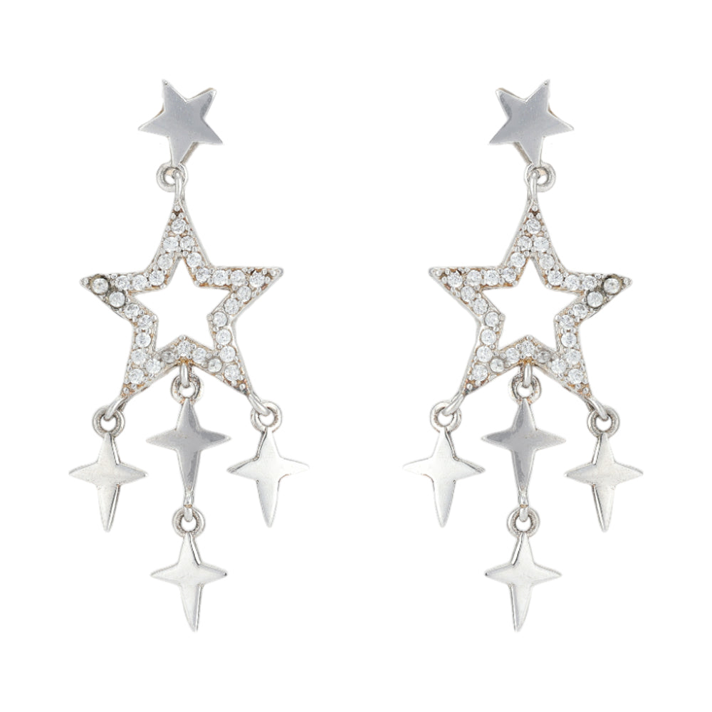 Starry Cascade 925 Rhodium Plated Earrings
