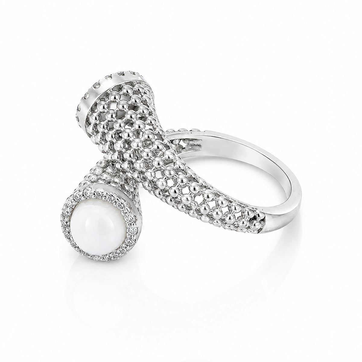 Statement Popcorn Mesh White Stone Add Sterling Silver Ring