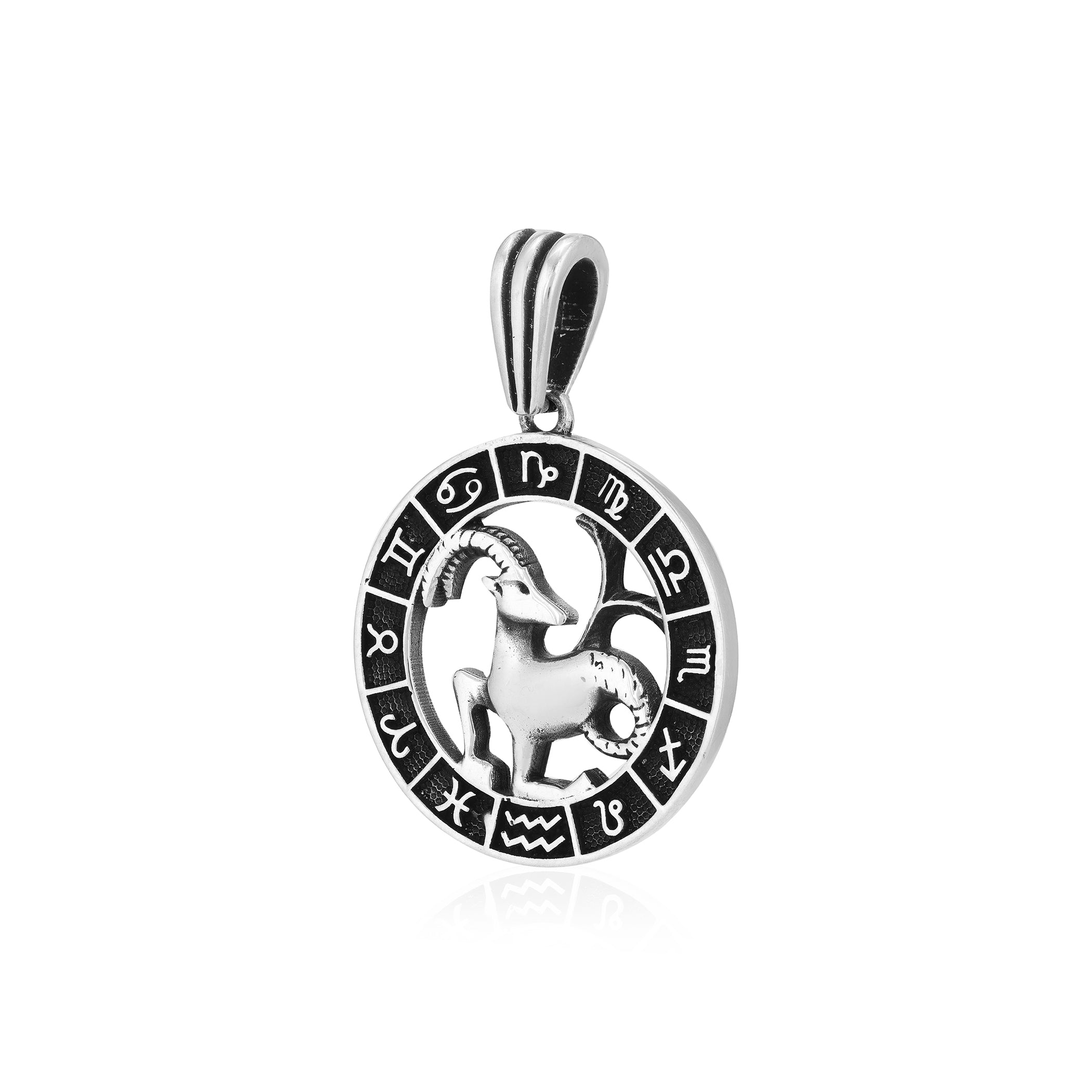 Steadfast 925 Rhodium Capricorn Zodiac Oxidised Pendant