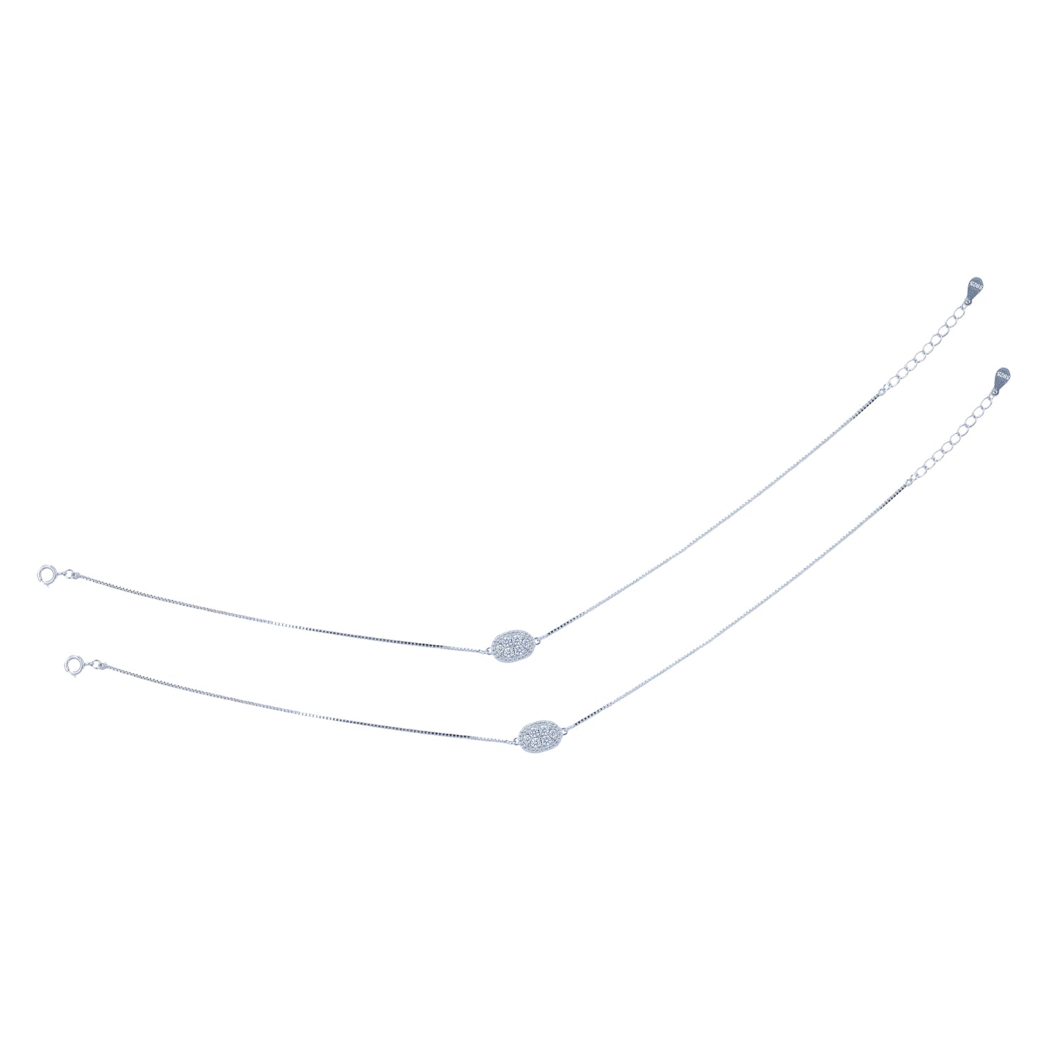 925 SterlingSilver Pave Oval Centered  Anklets For Women