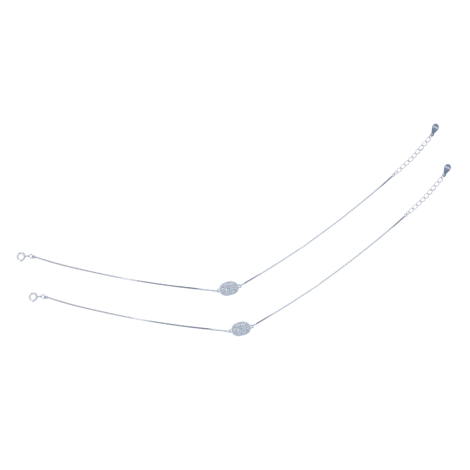 925 SterlingSilver Pave Oval Centered Anklets For Women