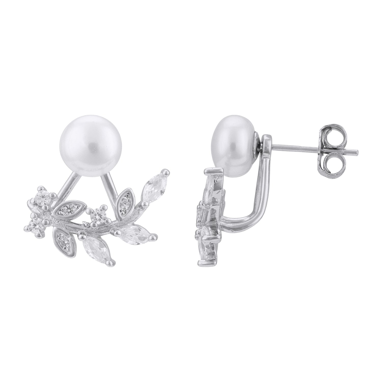 925 Sterling Silver Pearl Crest Dual-Wear Leaf Earrings for Women