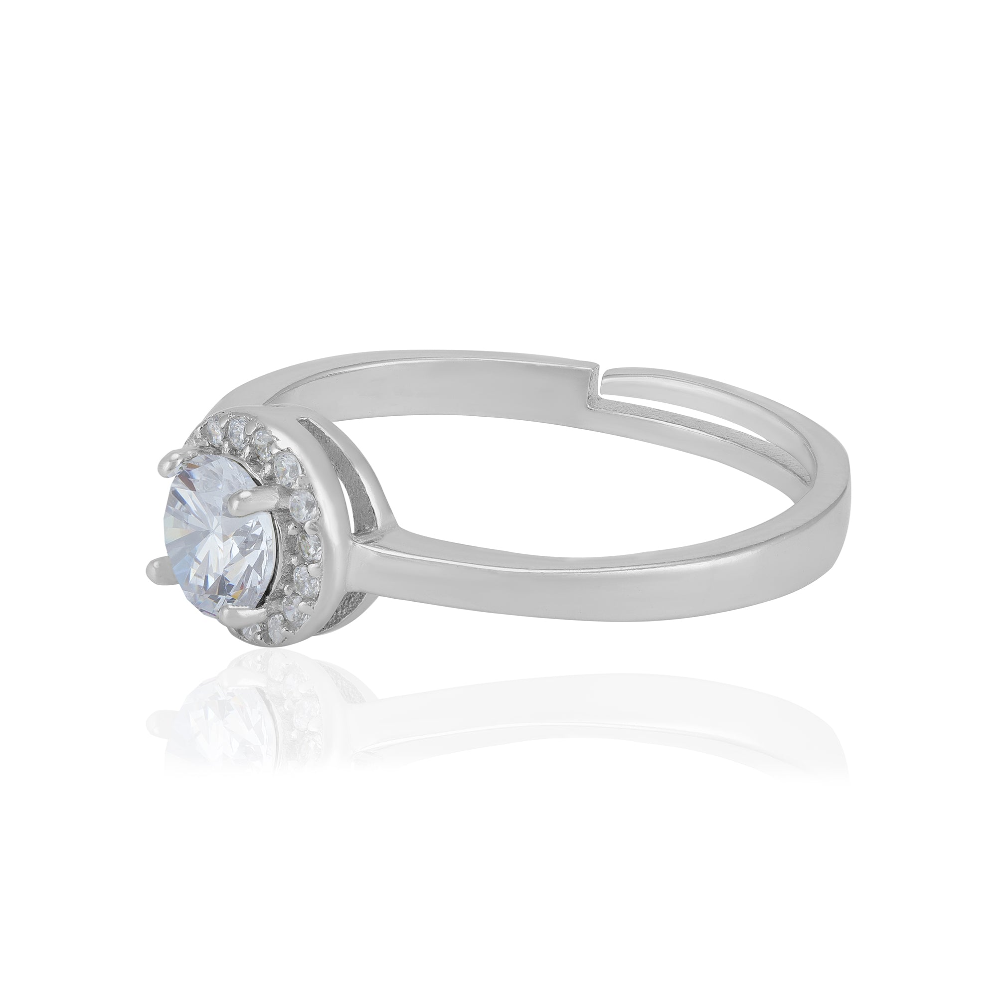 Sterling Silver April Month Circle Diamond Birthstone Ring For Women
