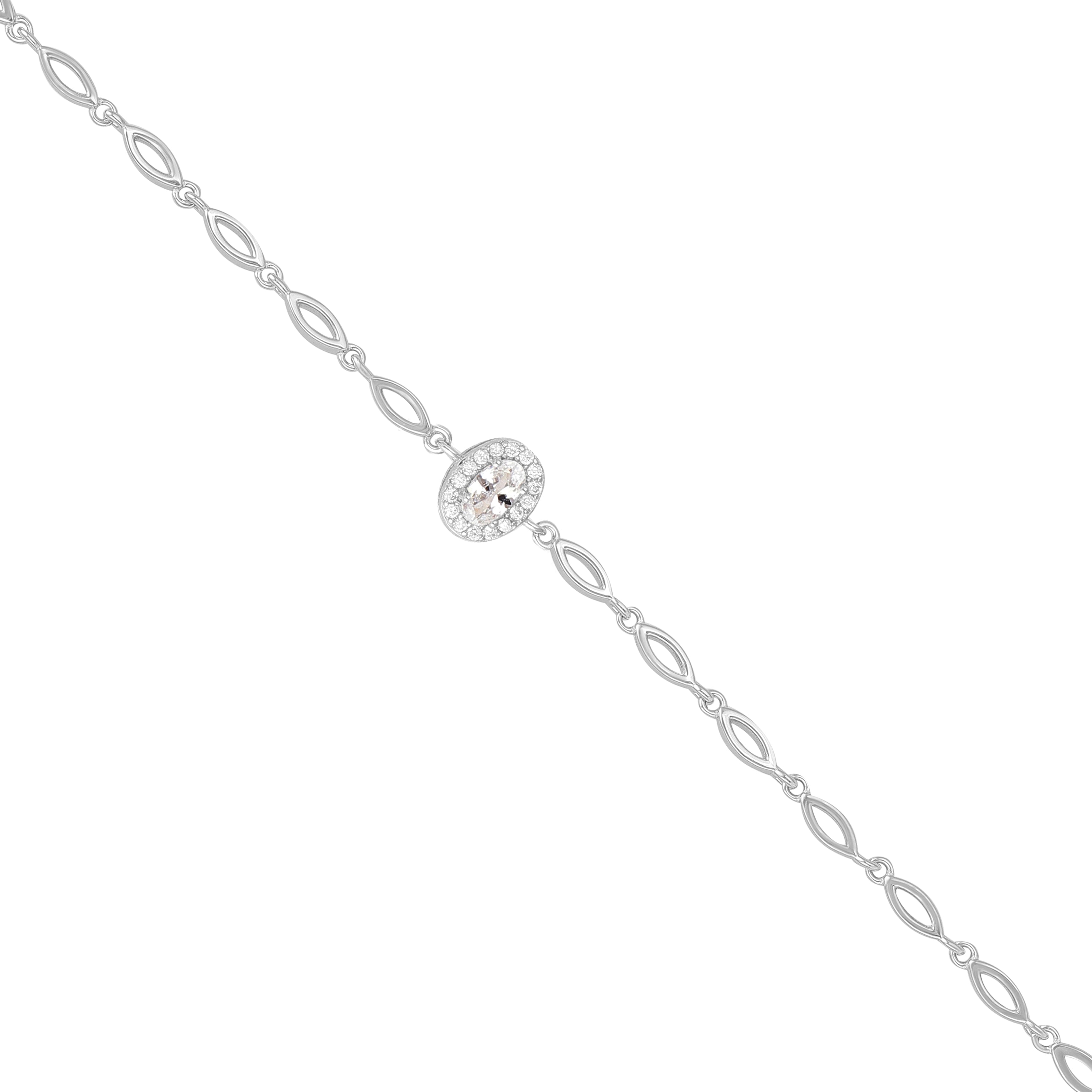 925 Sterling Silver April Month Oval Diamond Birthstone Bracelet For Women